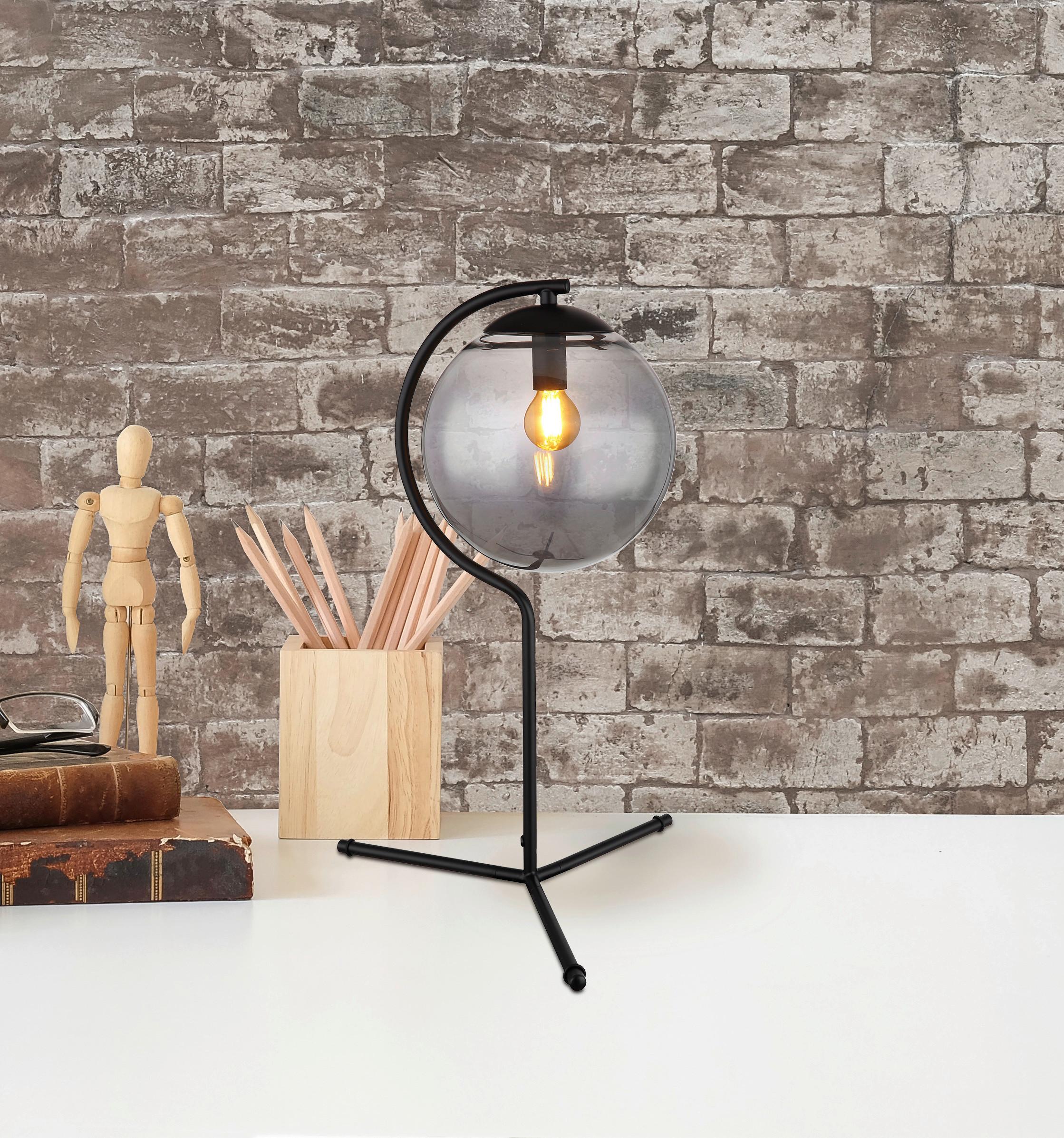 Tischlampe Porry Schwarz Mit Wippschalter - Schwarz, Basics, Glas/Metall (35/50cm) - Globo