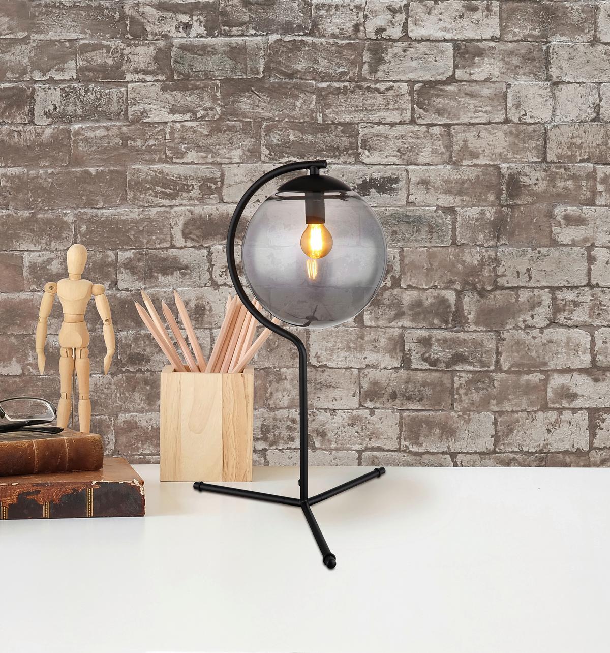 Tischlampe Porry Schwarz Mit Wippschalter - Schwarz, Basics, Glas/Metall (35/50cm) - Globo