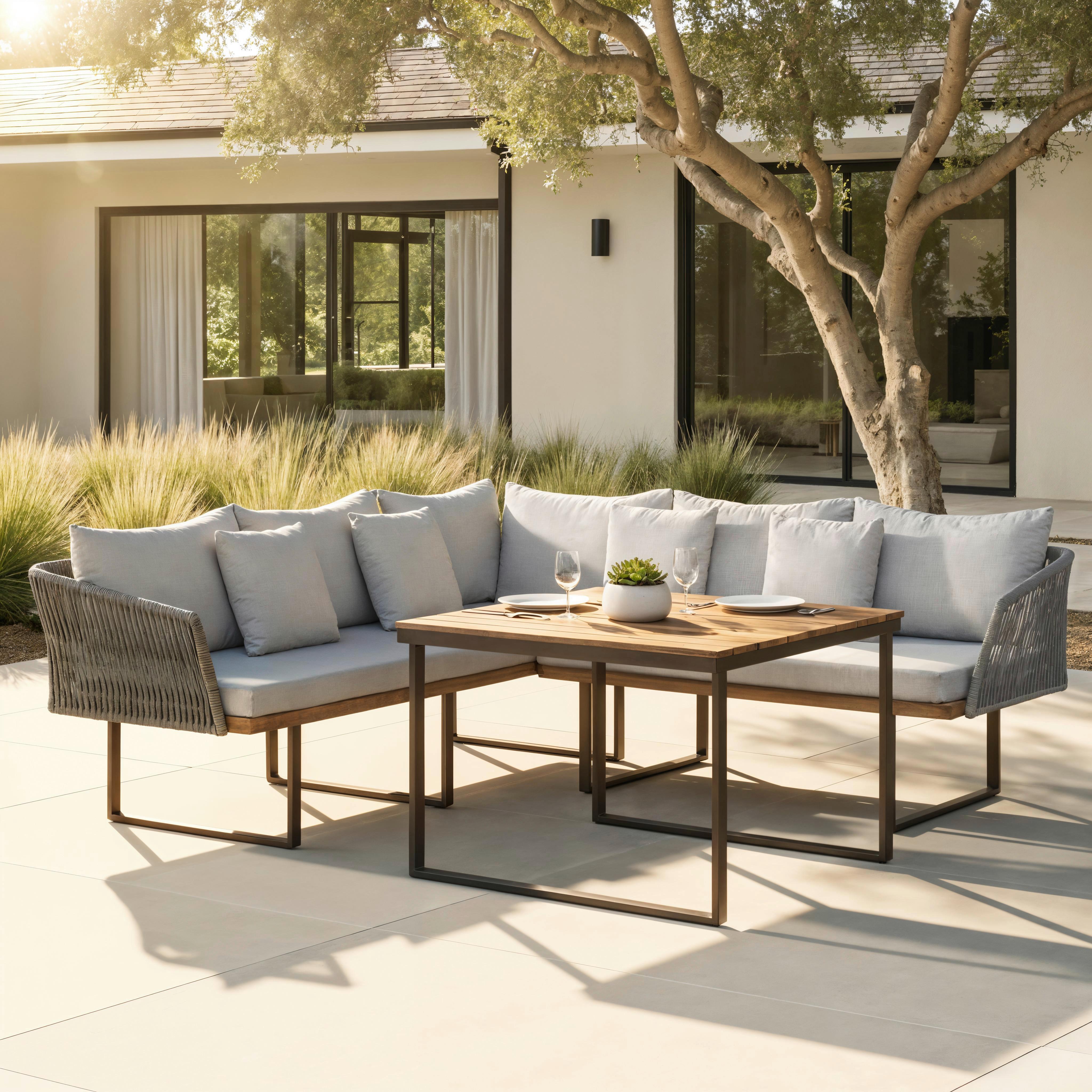 JEDÁLENSKÁ TERASOVÁ SÚPRAVA VIOLA - čierna/farba akácie, Modern, kov/drevo (228/75/75cm) - Bessagi Garden