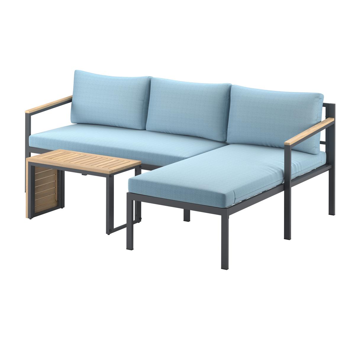 Loungegarnitur Mauri - Anthrazit/Weiß, MODERN, Holz/Textil (219/142cm) - Beldano