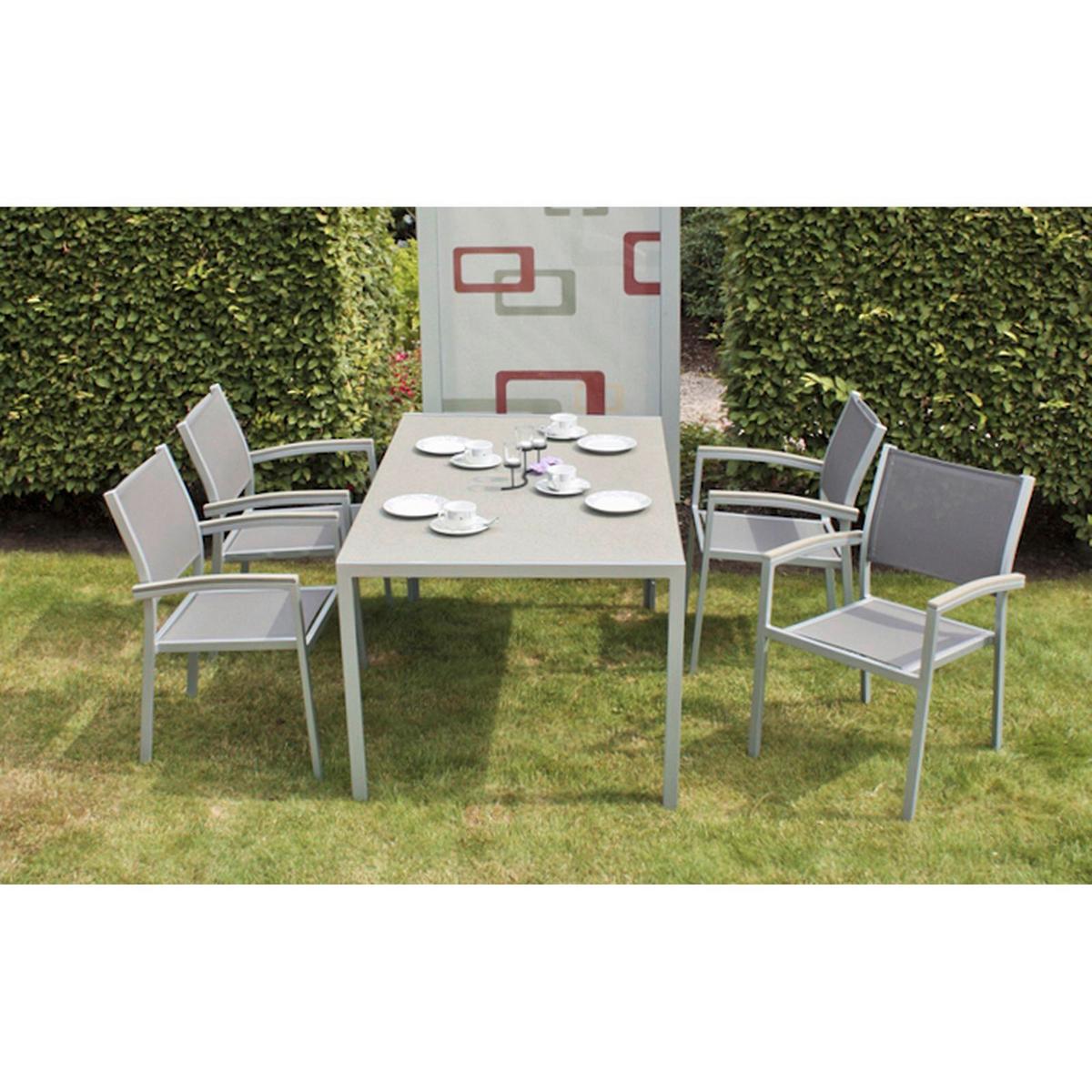 Gartentischgruppe Grace - Silberfarben/Grau, Basics, Glas/Kunststoff - Gardenson