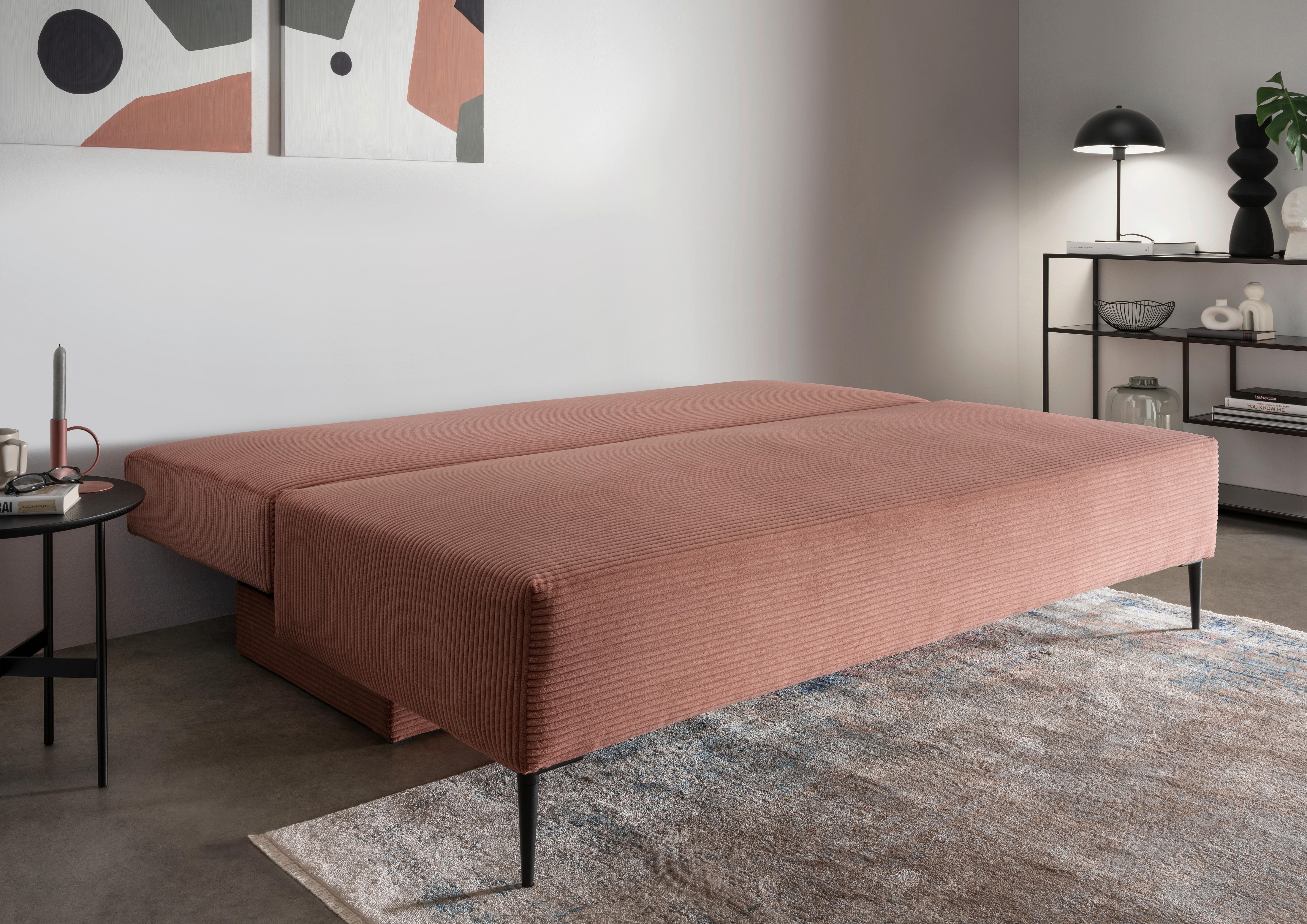 Schlafsofa Petri Rot Koralle Cord, Rücken Echt B: 198 cm - Koralle/Rot, MODERN, Textil (198/90/100cm) - Livetastic