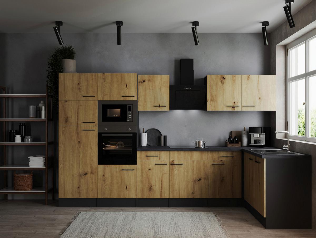 Eckküche Oliver Artisan Dekor S: 340x172 Cm - Eiche Artisan/Grau, Design, Holzwerkstoff (340/172cm) - Respekta