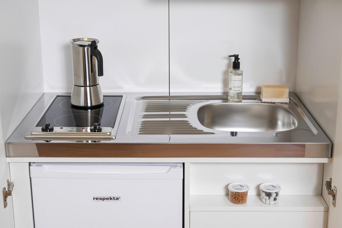 Schrankküche mit Kühlschrank + Kochfeld 104 cm Elegant - Weiß, MODERN, Holzwerkstoff/Metall (104/193/67cm) - Respekta