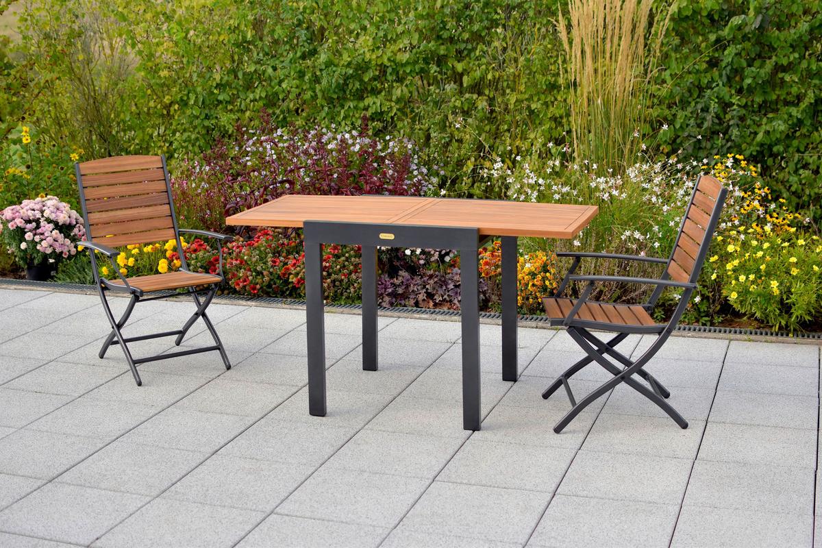 Balkonset Santorin - Graphitfarben/Naturfarben, MODERN, Holz/Metall - Gardenson