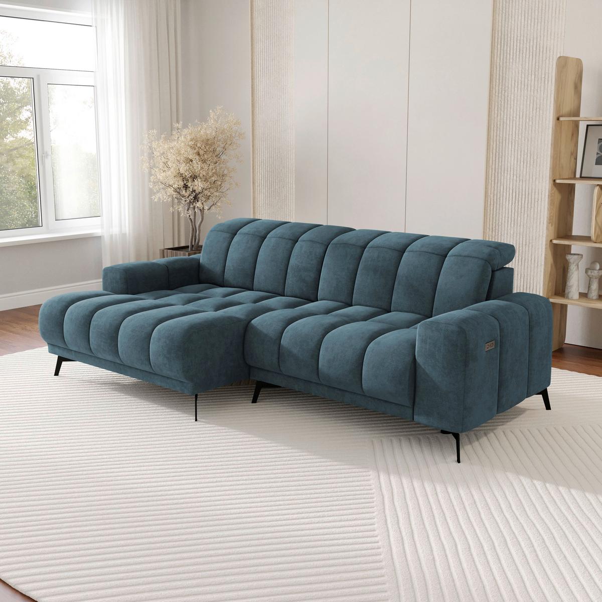 Rohová sedačka LAYA, levá, petrolejová tkanina MEMPHIS - petrolej, Moderní, textil (155/250cm) - Premium Living