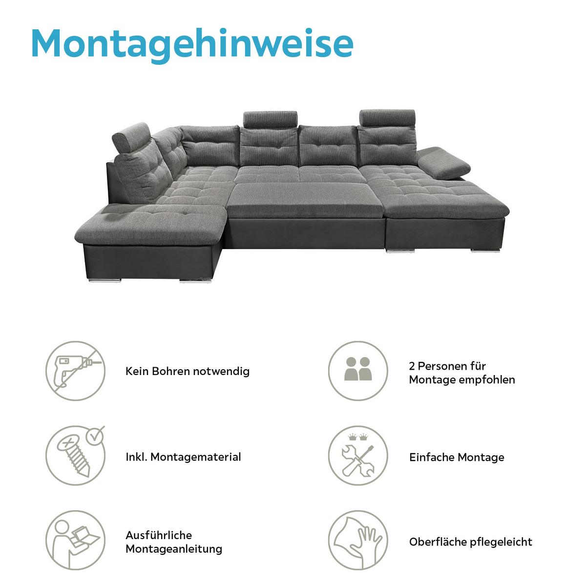 Wohnlandschaft Mit Schlaffunktion Jakarta - Chromfarben/Schwarz, Design, Textil (218/324/170cm) - MID.YOU
