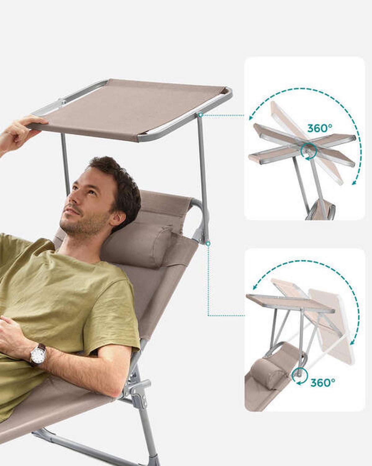 Sonnenliege Taupe inkl. Sonnendach, B: 53 cm - Taupe, Basics, Textil/Metall (53/29,5/193cm) - Modante