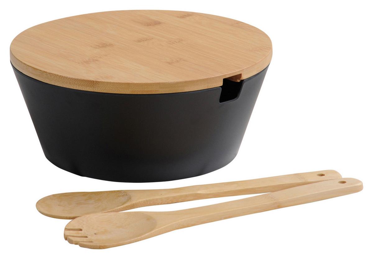Salatschüssel Kunststoff/holz Schwarz/bambus 4-Tlg. - Schwarz, Basics, Holz/Kunststoff (26/11cm) - Kesper