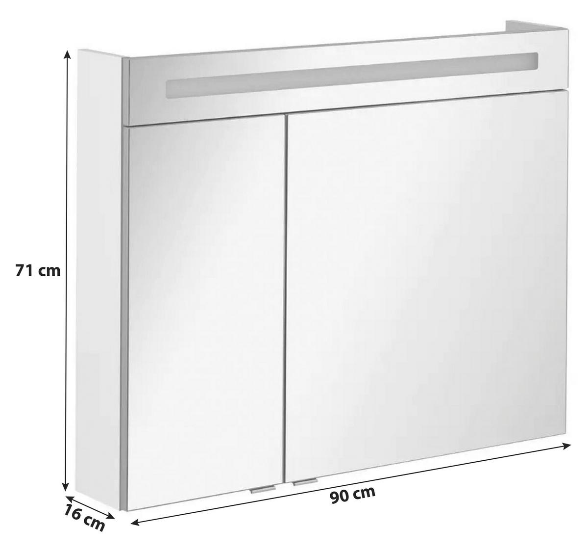 Spiegelschrank B.clever Led 2-Türig BxHxT: 90x71x16 cm Weiß - Weiß, MODERN, Glas/Holzwerkstoff (90/71/16cm) - MID.YOU