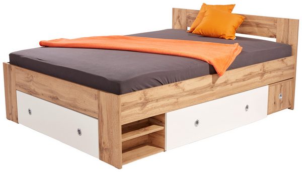 Bett mit viel Stauraum