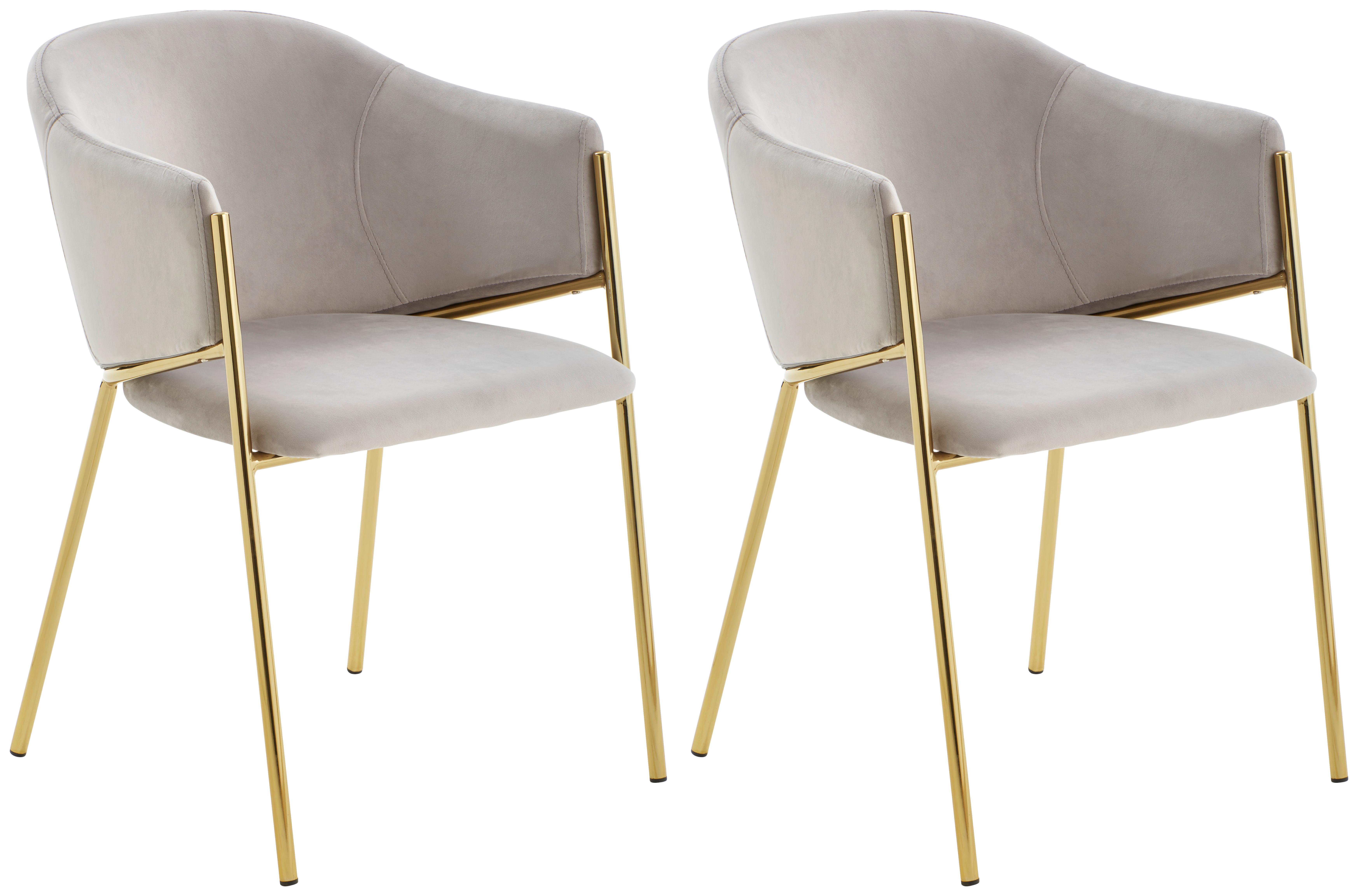 Armlehnstuhl-set Kronos -Trend Hellgrau/gold - Goldfarben/Hellgrau, Trend, Textil/Metall (53/77/60cm) - Livetastic