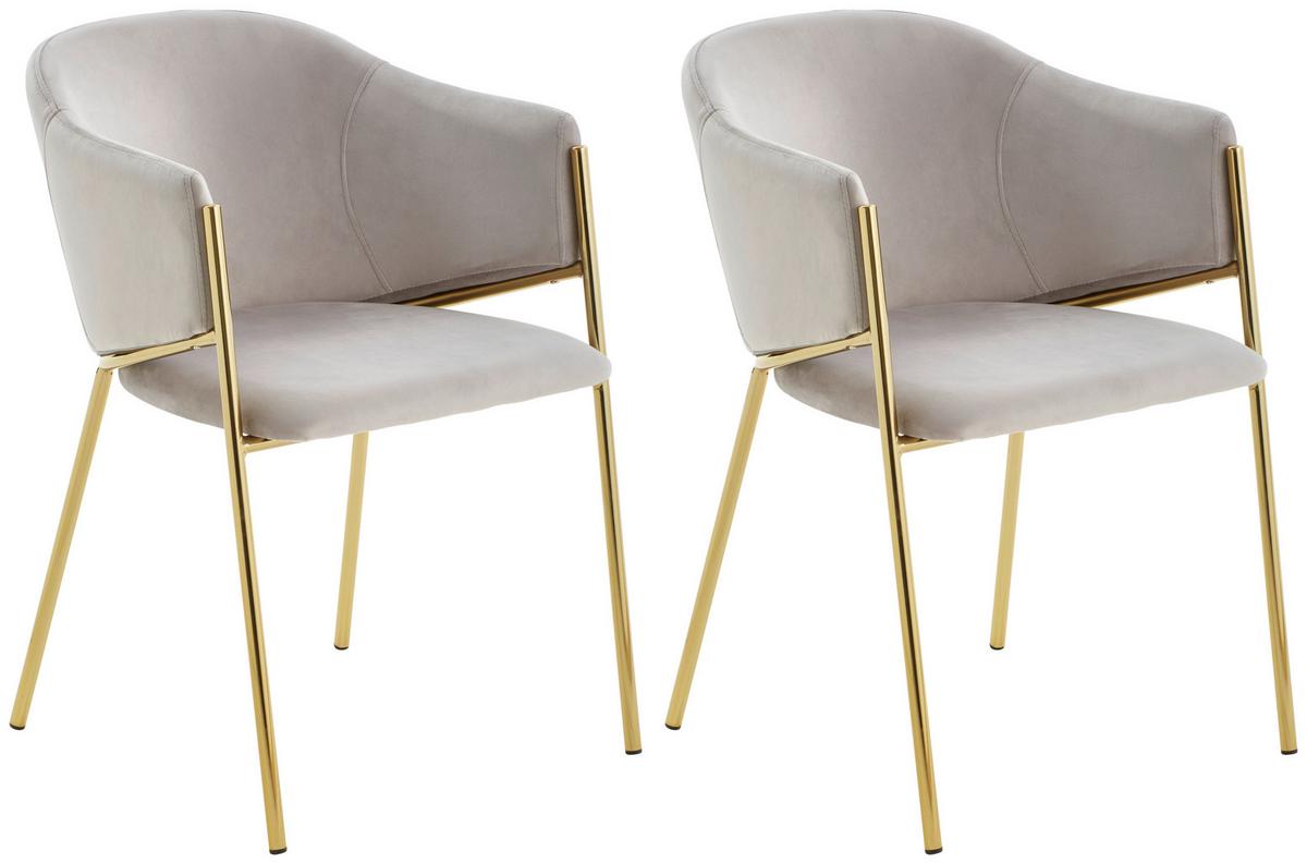 Armlehnstuhl-set Kronos -Trend Hellgrau/gold - Goldfarben/Hellgrau, Trend, Textil/Metall (53/77/60cm) - Livetastic