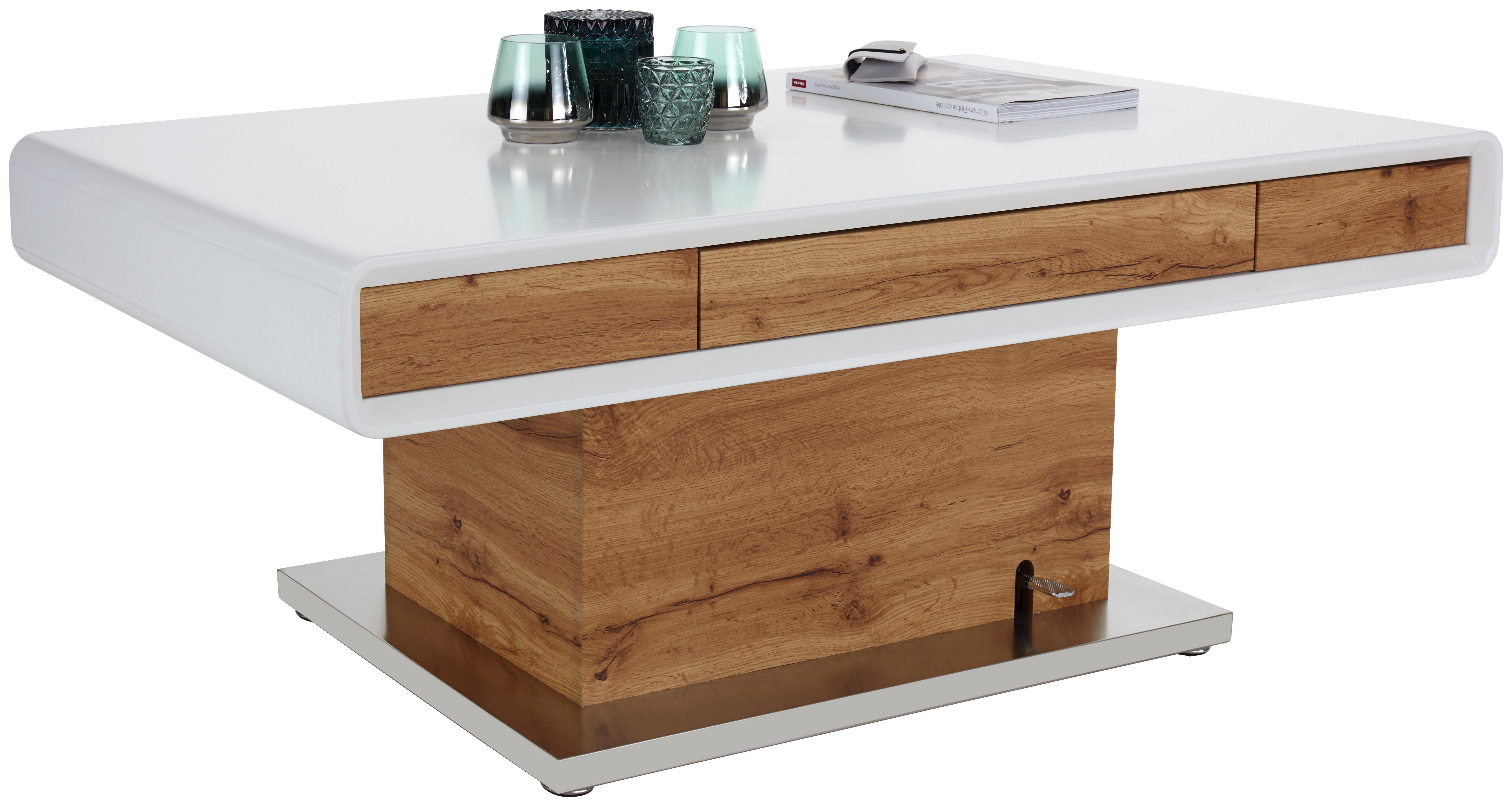 Couchtisch Kopenhagen - Edelstahlfarben/Eichefarben, MODERN, Holzwerkstoff/Metall (130/47-77,5/70cm)