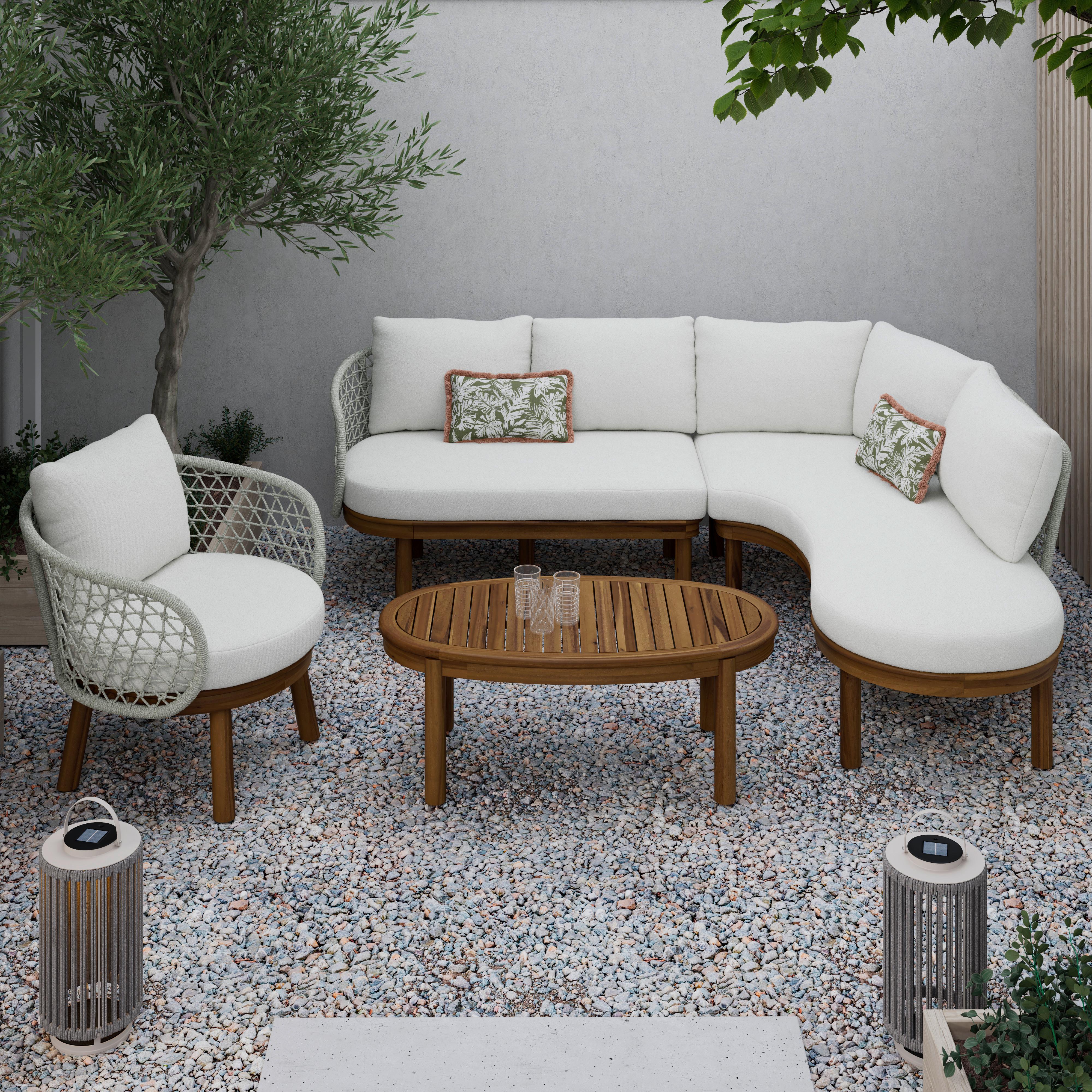 TERASOVÁ SEDACIA SÚPRAVA BELAYA - sivá/biela, Modern, kov/drevo (244/205cm) - Bessagi Garden