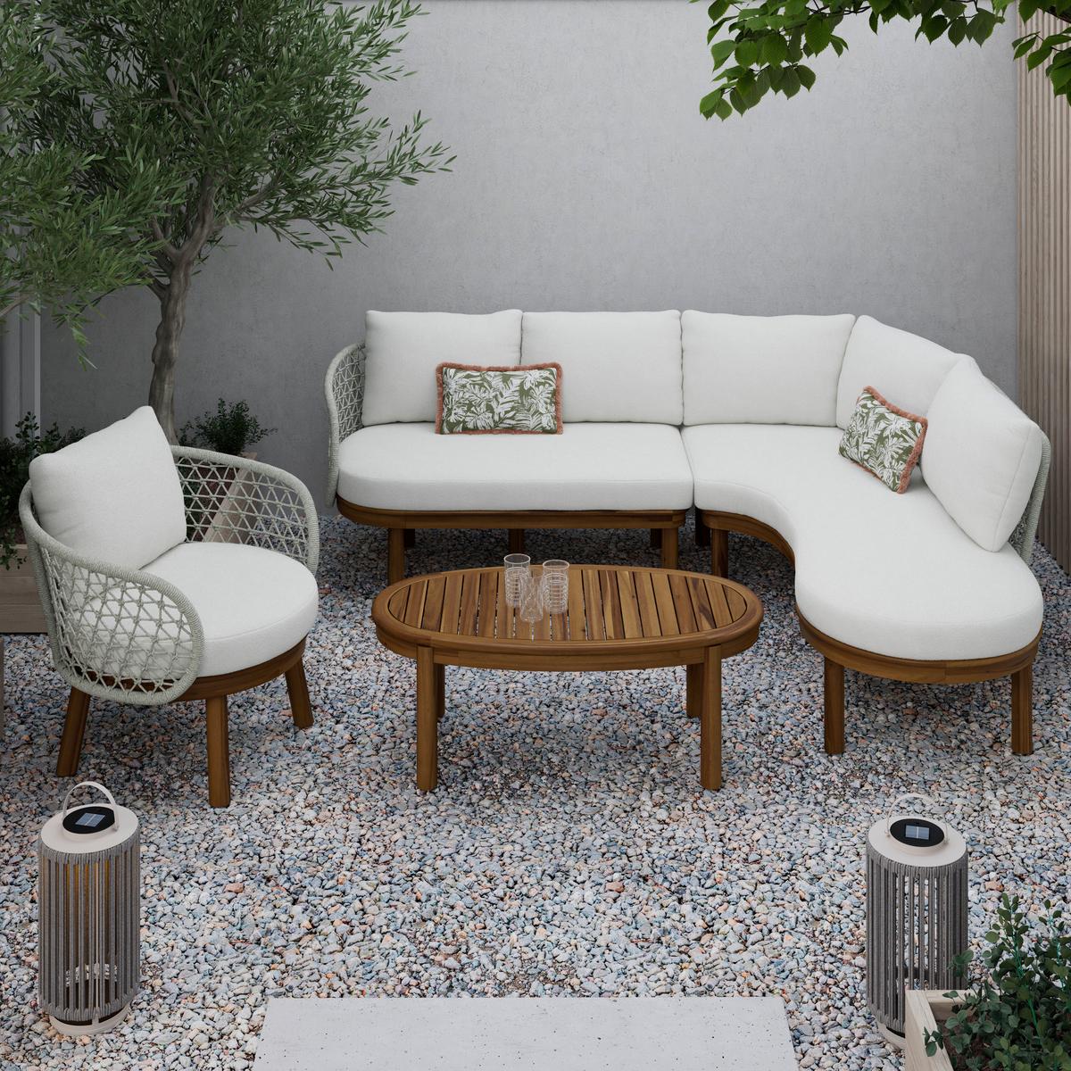 TERASOVÁ SEDACIA SÚPRAVA BELAYA - sivá/biela, Modern, kov/drevo (244/205cm) - Bessagi Garden