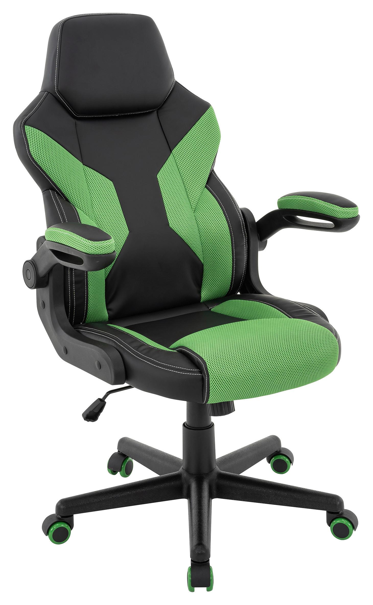 Chefsessel Meli mit Gaslift Lederlook Grün, B: 62 cm - Schwarz/Grün, MODERN, Kunststoff/Textil (62/105-117/66cm)
