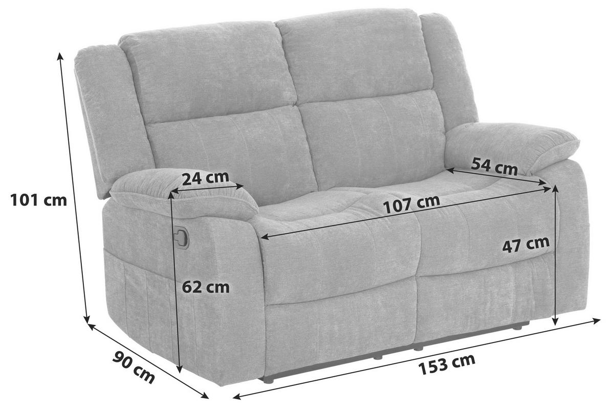 2-Sitzer-Sofa + Relaxfunktion Chester Grau B: 153 cm - Schwarz/Grau, Basics, Textil (153/101/90cm) - P & B