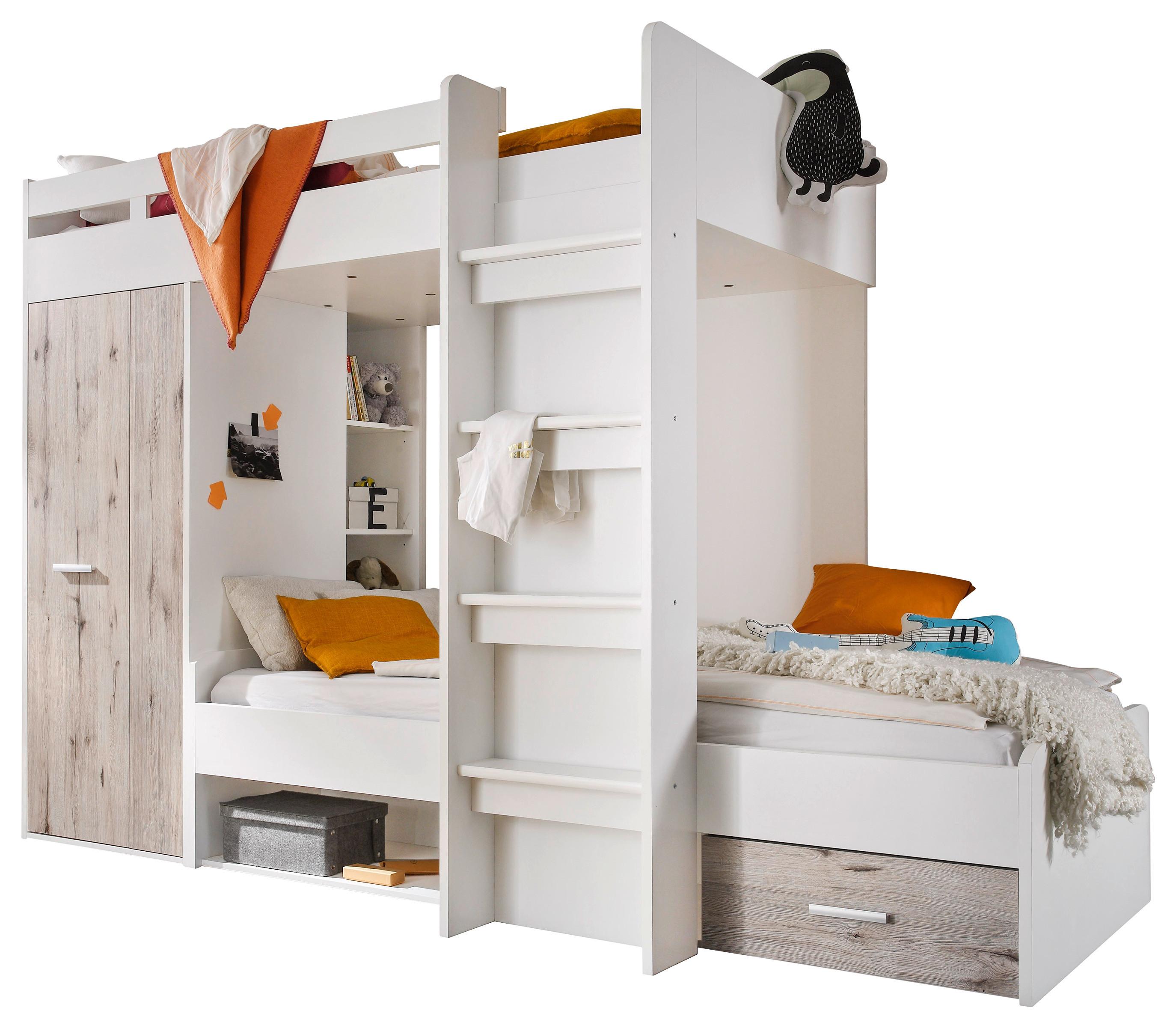 Stauraumbett Max 90x200 - Eichefarben/Weiß, KONVENTIONELL, Holzwerkstoff (269/180/115cm)