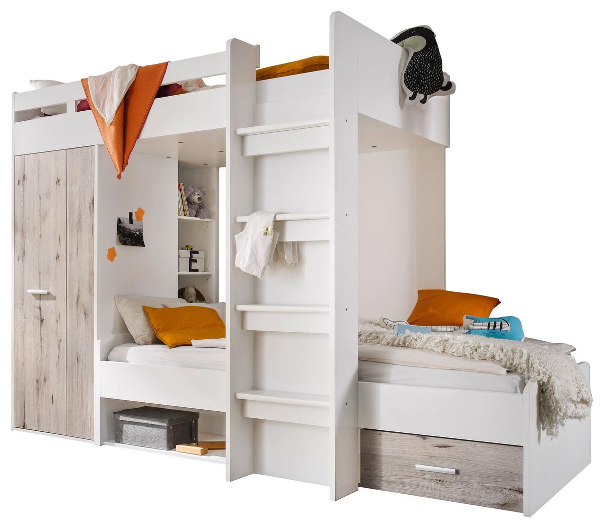 Stauraumbett Max 90x200 - Eichefarben/Weiß, KONVENTIONELL, Holzwerkstoff (269/180/115cm)