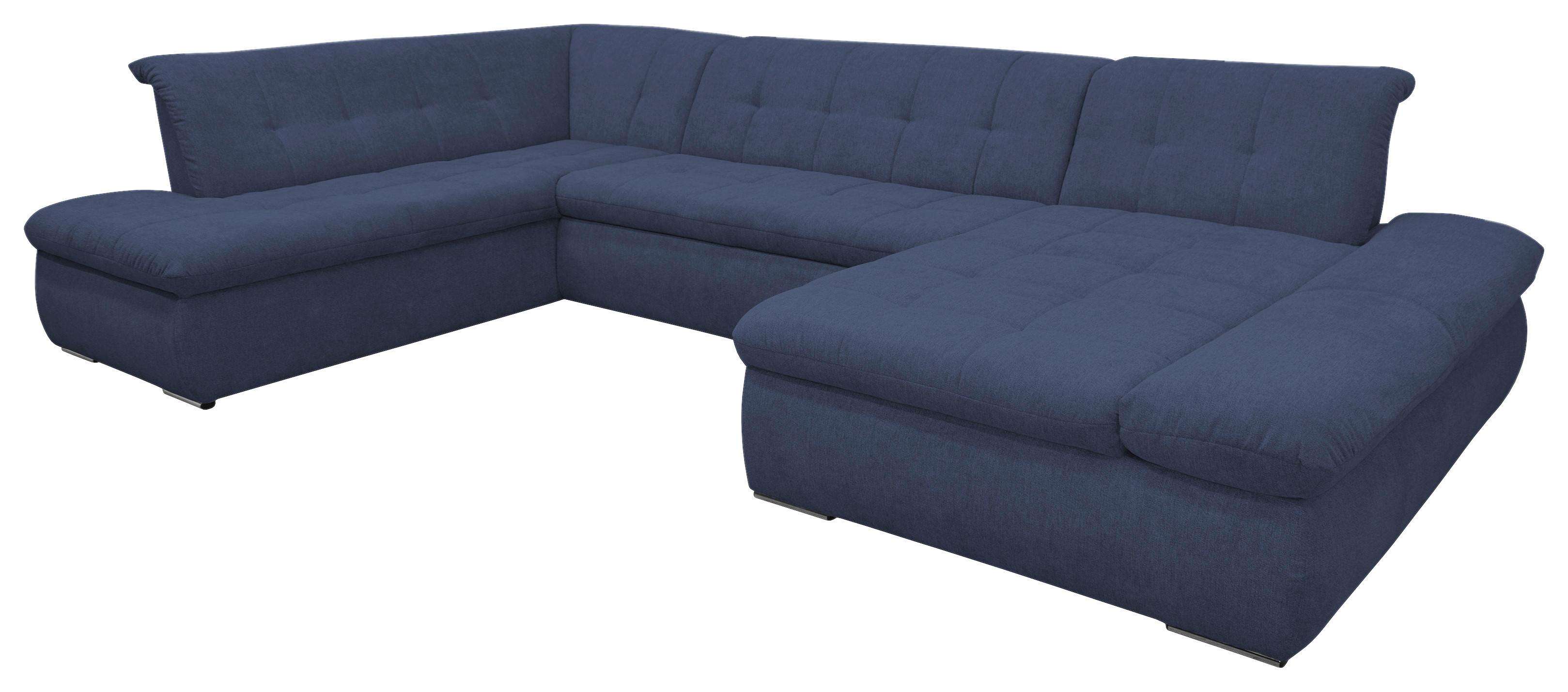 Wohnlandschaft Moric mit Schlaffunktion Dunkelblau - Chromfarben/Dunkelblau, KONVENTIONELL, Textil (216/353/172cm) - MID.YOU