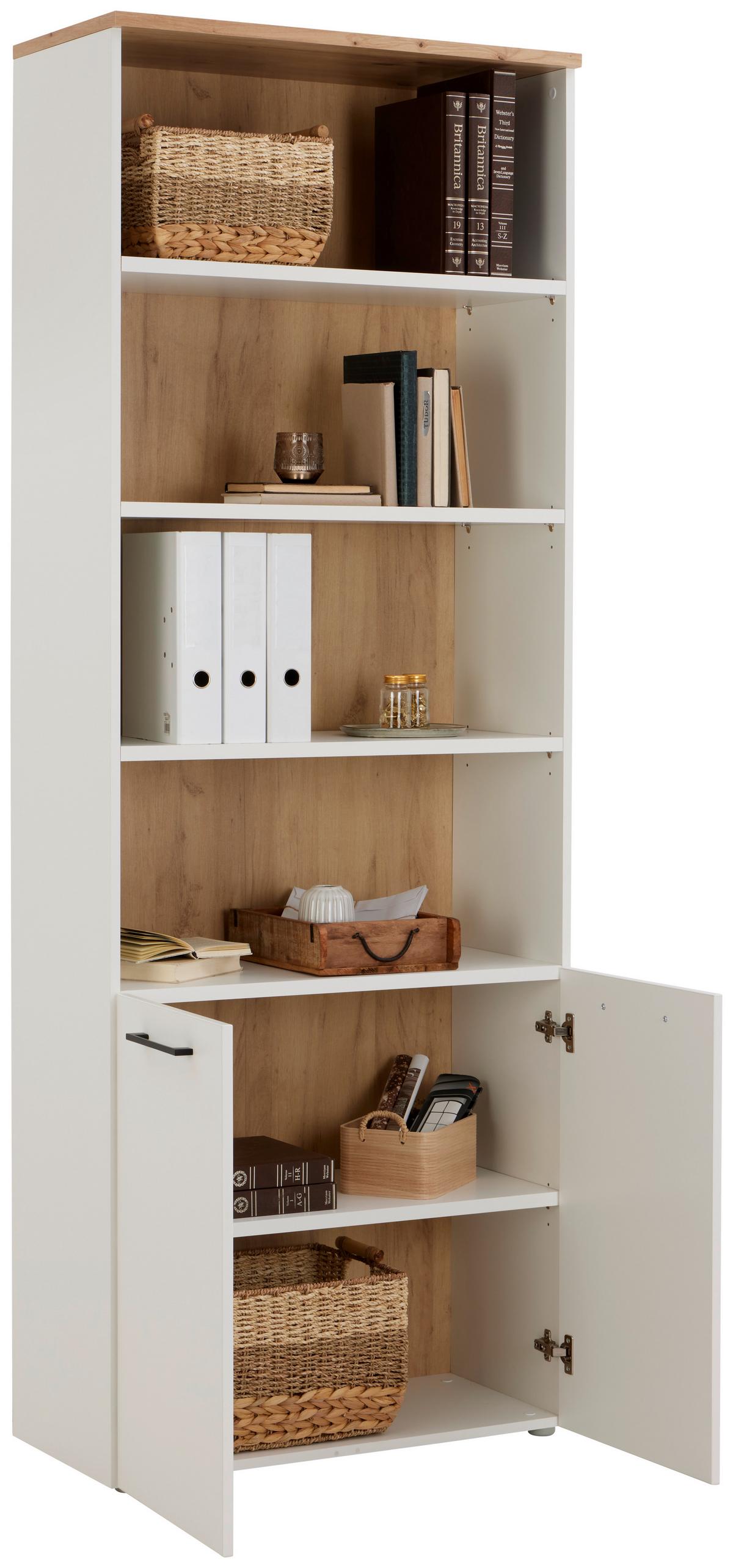 Aktenregal Kontor 3 Eiche Dekor Weiss B: 80 Cm - Eichefarben/Grau, MODERN, Holzwerkstoff (80/220/38cm)