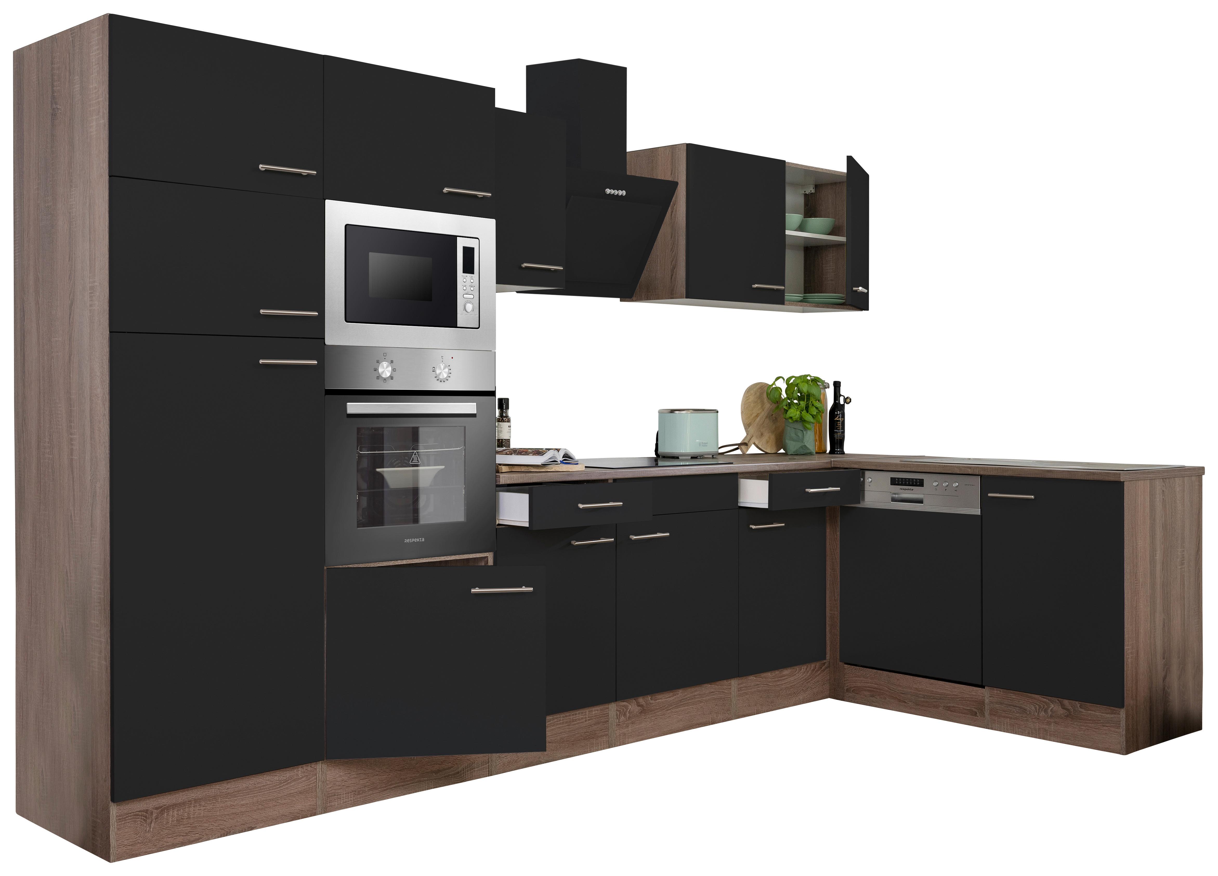 Eckküche Oliver L-Küchenblock 340 cm - Eichefarben/Schwarz, Basics, Holzwerkstoff (340/172cm) - Respekta