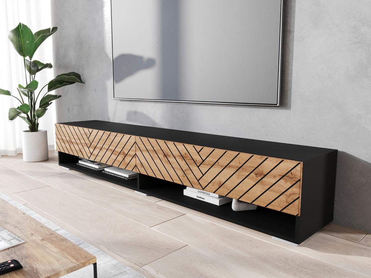 TV díl vč. LED osvětlení - šedá/černá, Basics, kompozitní dřevo/plast (180/30/31cm) - P & B