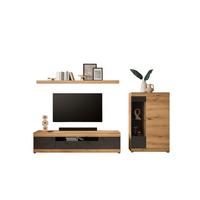Wohnwand Soleto Graphit/Eichefarben B: 300cm - Eichefarben/Schwarz, Design, Glas/Holzwerkstoff (300/170/45cm) - MID.YOU