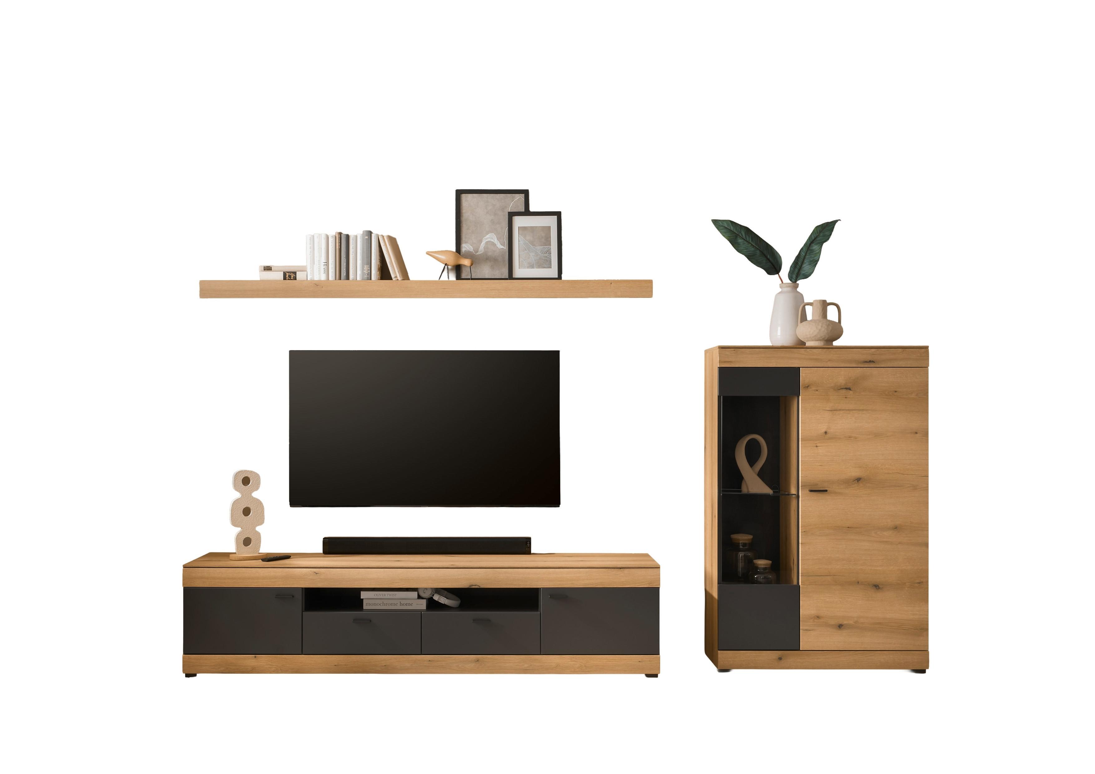 Wohnwand Soleto Graphit/Eichefarben B: 300cm