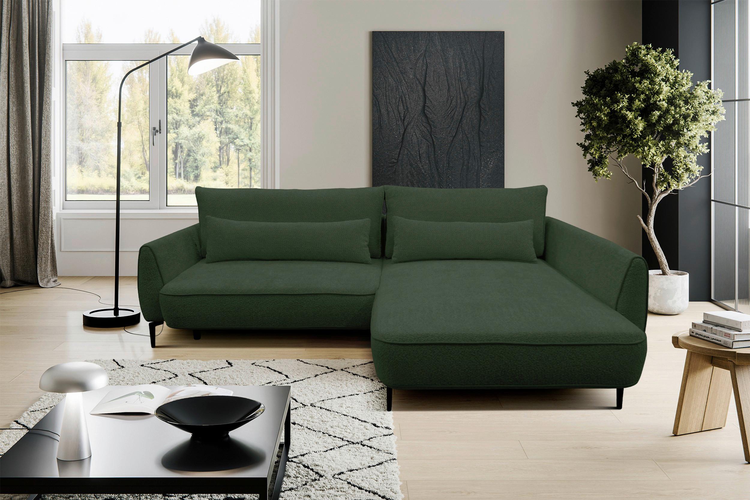 Ecksofa Abriamo Dunkelgrün 273x204 cm - Dunkelgrün/Creme, Design, Textil (273/204cm) - MID.YOU