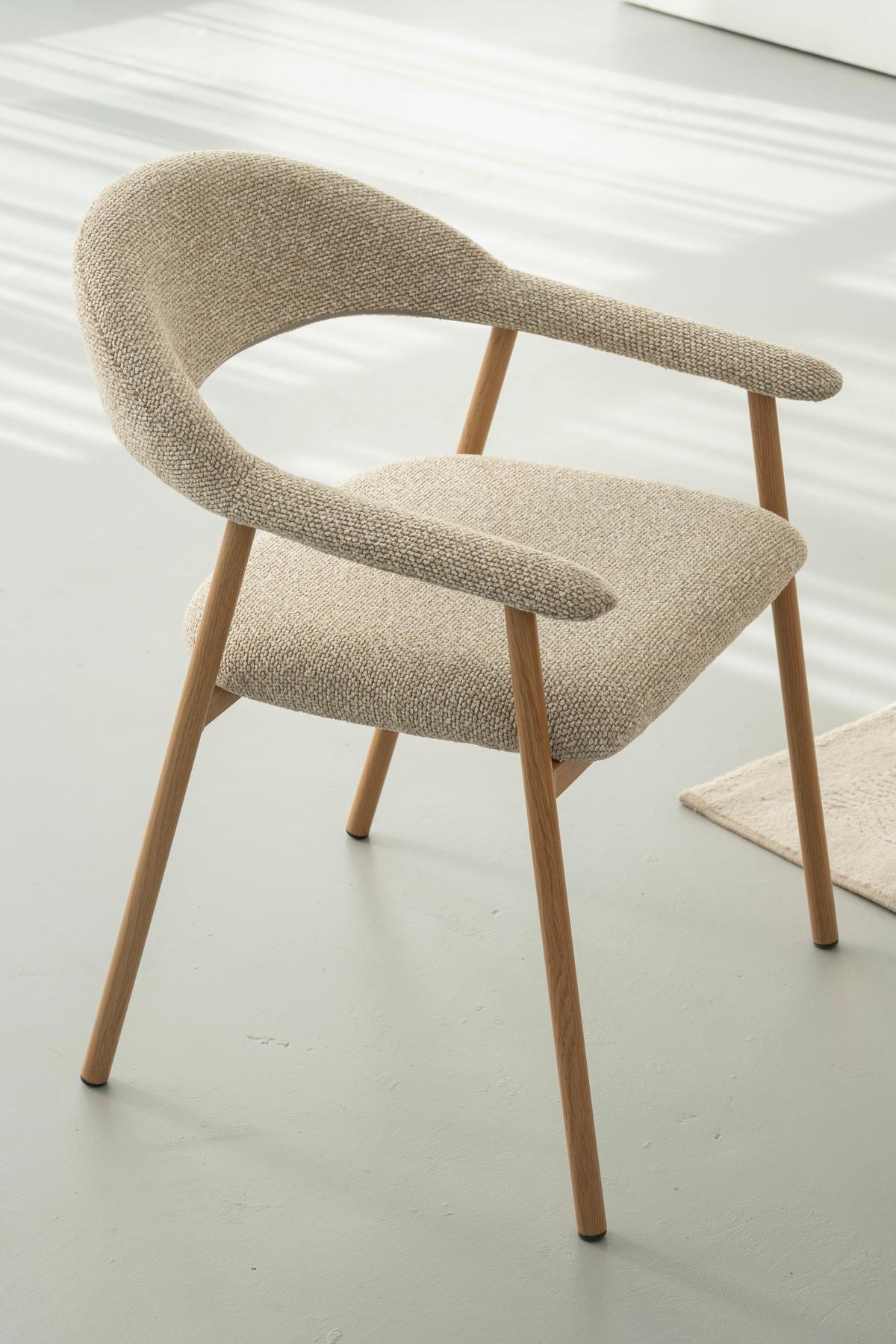 Armlehnstuhl Linea Beige/Eichefarben B: 59 cm - Eichefarben/Beige, Basics, Holz/Textil (59/75/62cm) - Livetastic