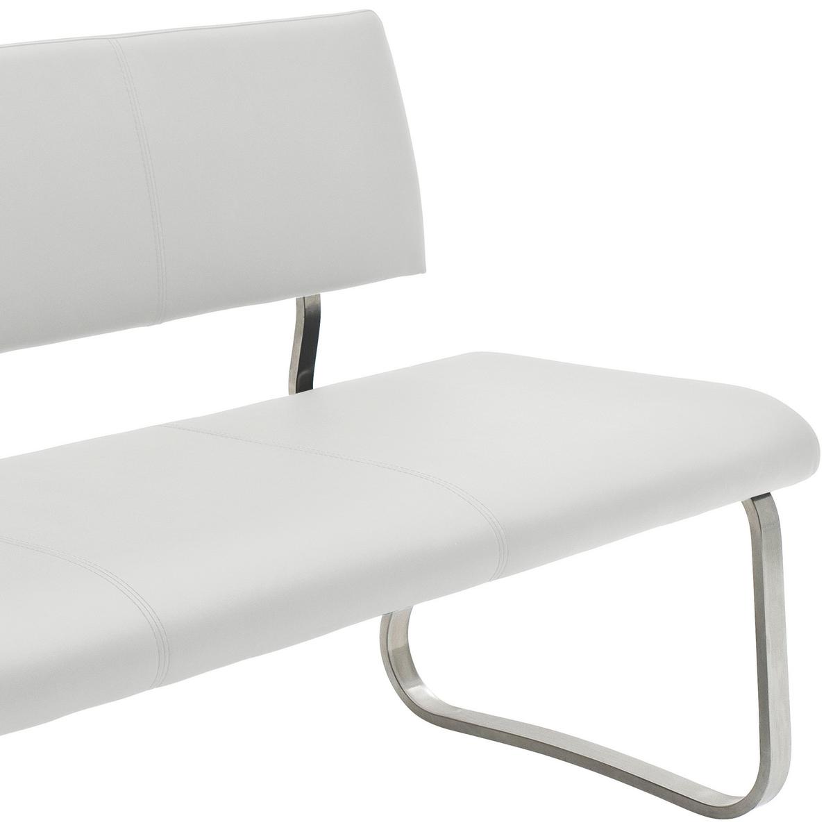 Sitzbank Mit Lehne Weiß Lederlook Arco B: 175 Cm - Edelstahlfarben/Weiß, Design, Kunststoff/Metall (175/86/59cm) - Livetastic