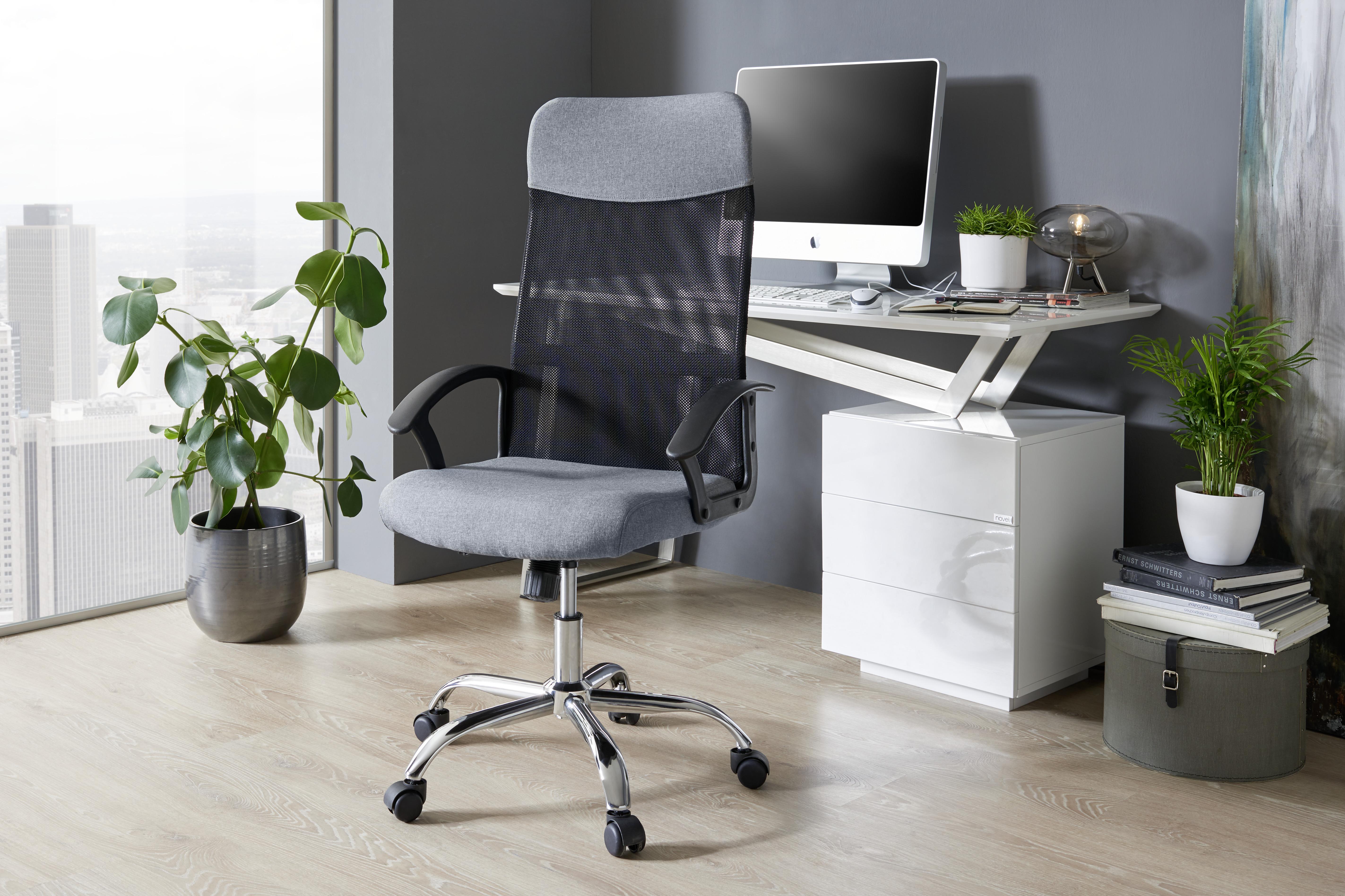 Drehstuhl Yan Mit Armstützen Grau/schwarz - Chromfarben/Schwarz, Design, Kunststoff/Textil (59,5/109,5-117/60cm) - Livetastic