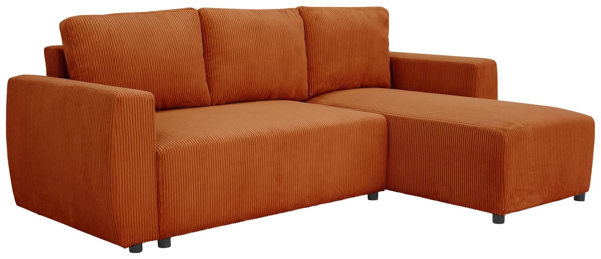 Eckschlafsofa mit Bettkasten Pharell, terracotta, 230x155cm - Terracotta/Schwarz, KONVENTIONELL, Holz/Holzwerkstoff (230/155cm)