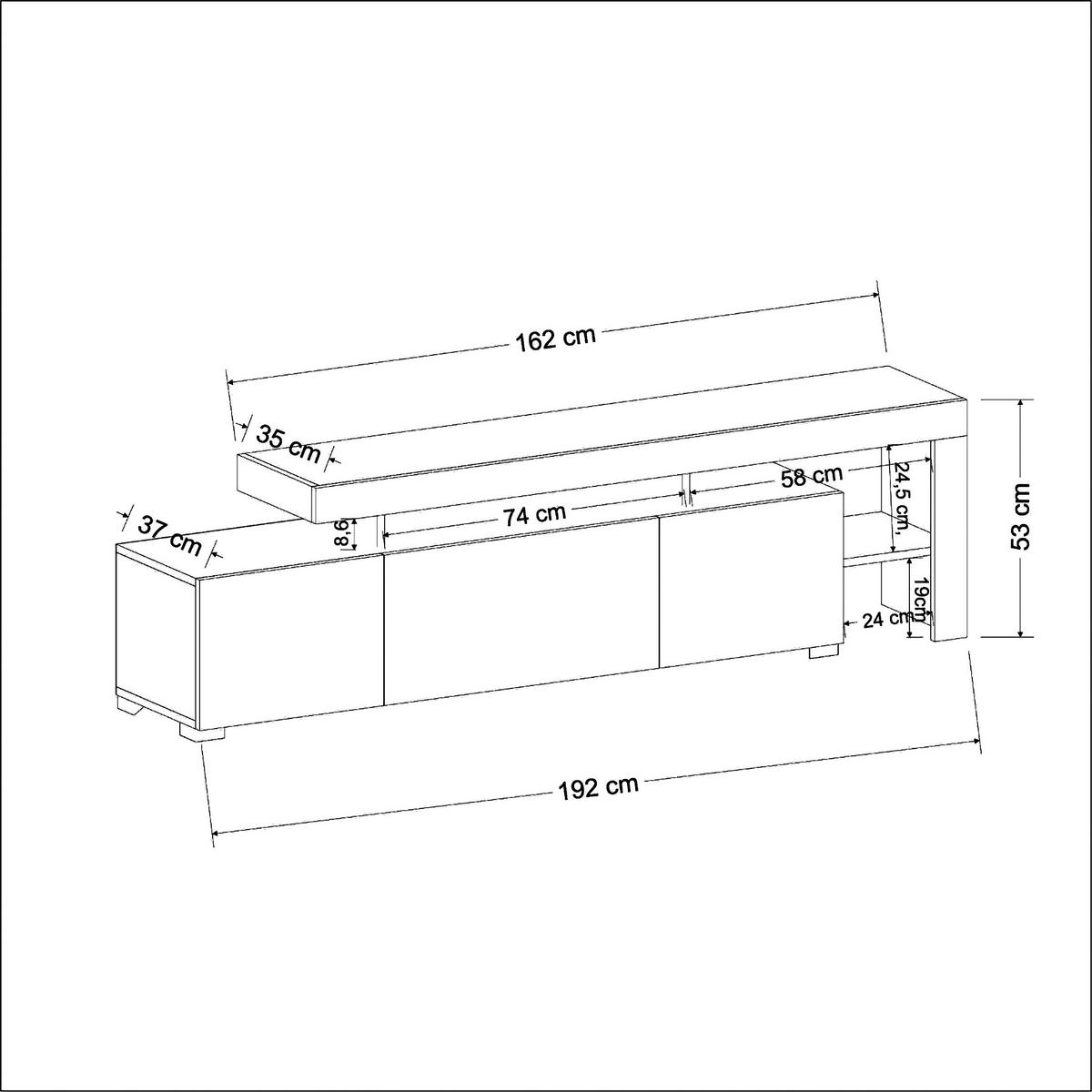 TV-ELEMENT Weiß B: 192cm - Weiß, MODERN, Holzwerkstoff (192/53/37cm)