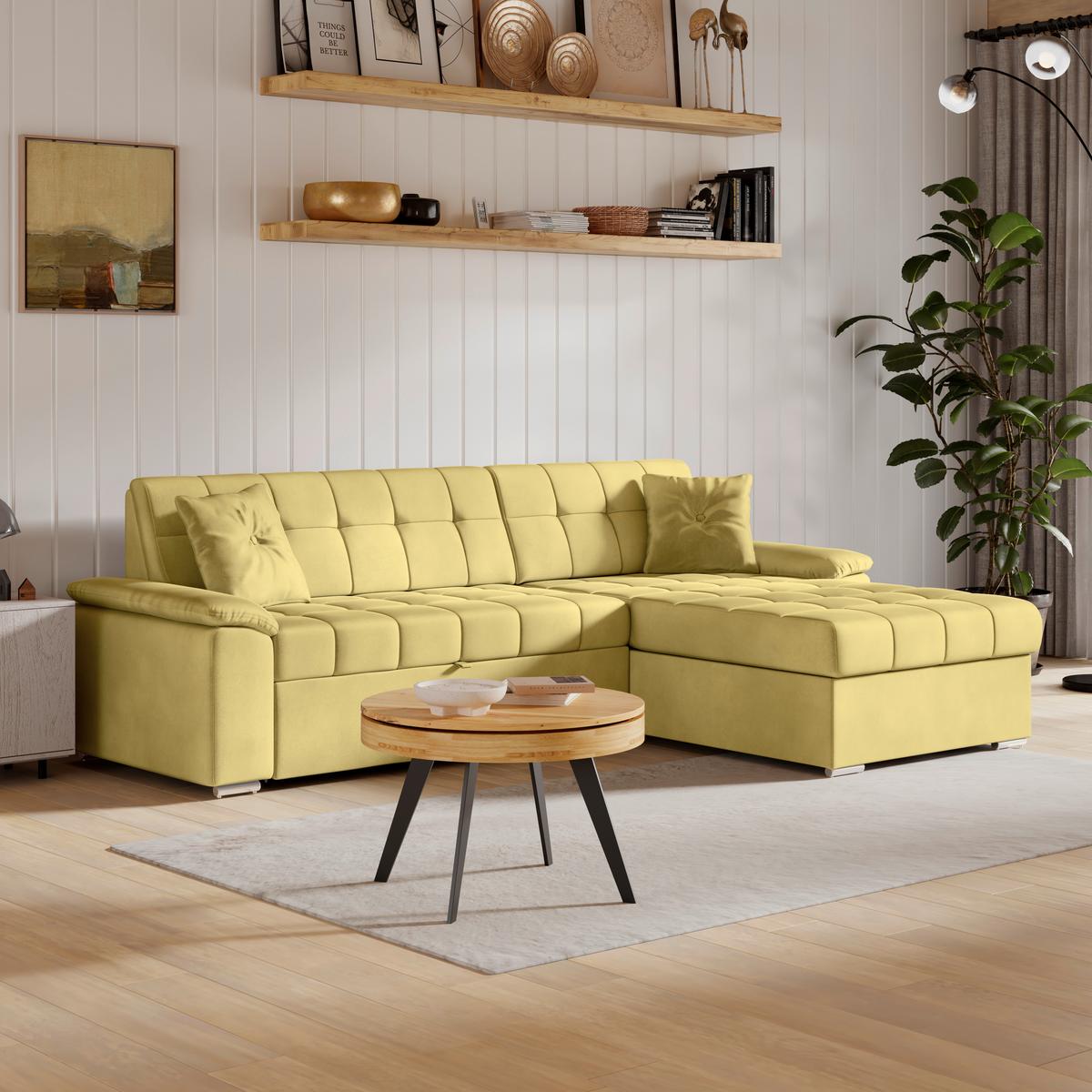 Ecksofa Bali senfgelb, 208x120cm - Senfgelb, Trend, Textil (257/167cm) - Livetastic