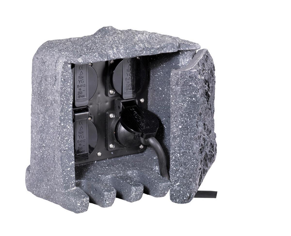 Gartensteckdose Grau 4-Fach, Schukostecker - Grau, LIFESTYLE, Kunststoff (19,0/20,0/20,0cm) - Trio Leuchten