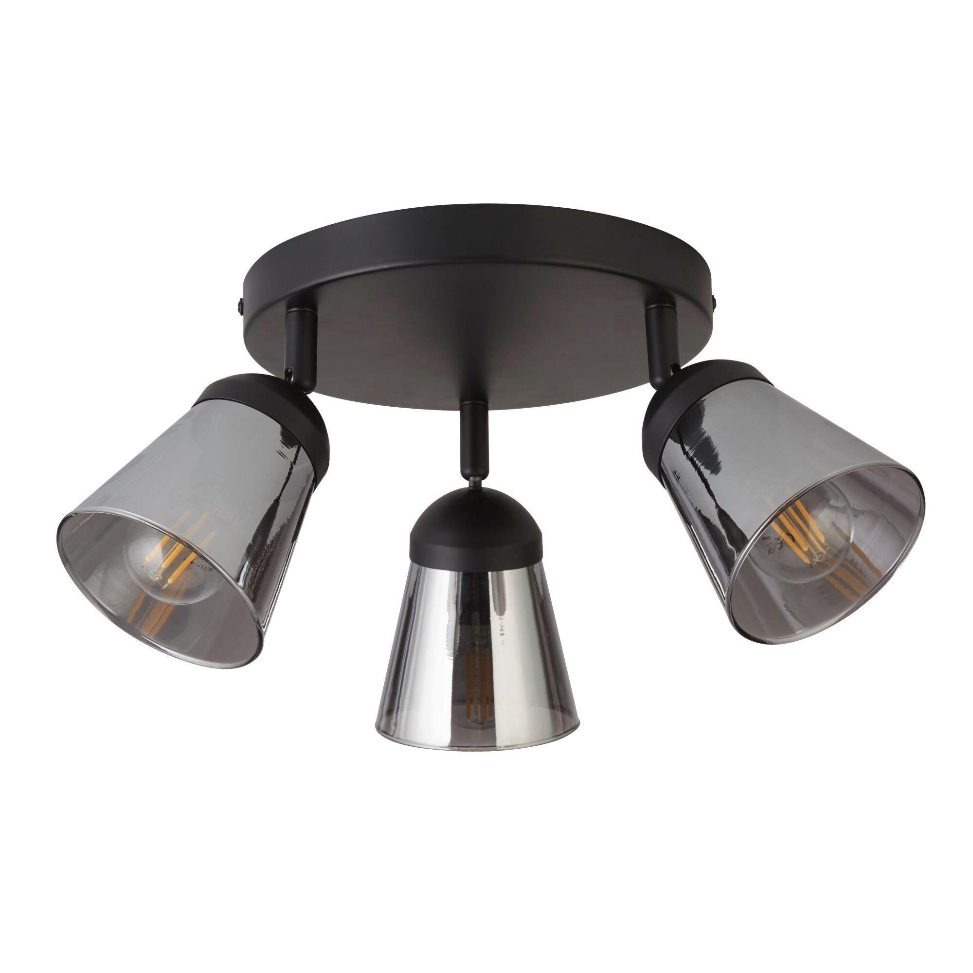 DECKENSTRAHLER 61170-3SM - Schwarz, Basics, Glas/Metall (42/42/11cm)