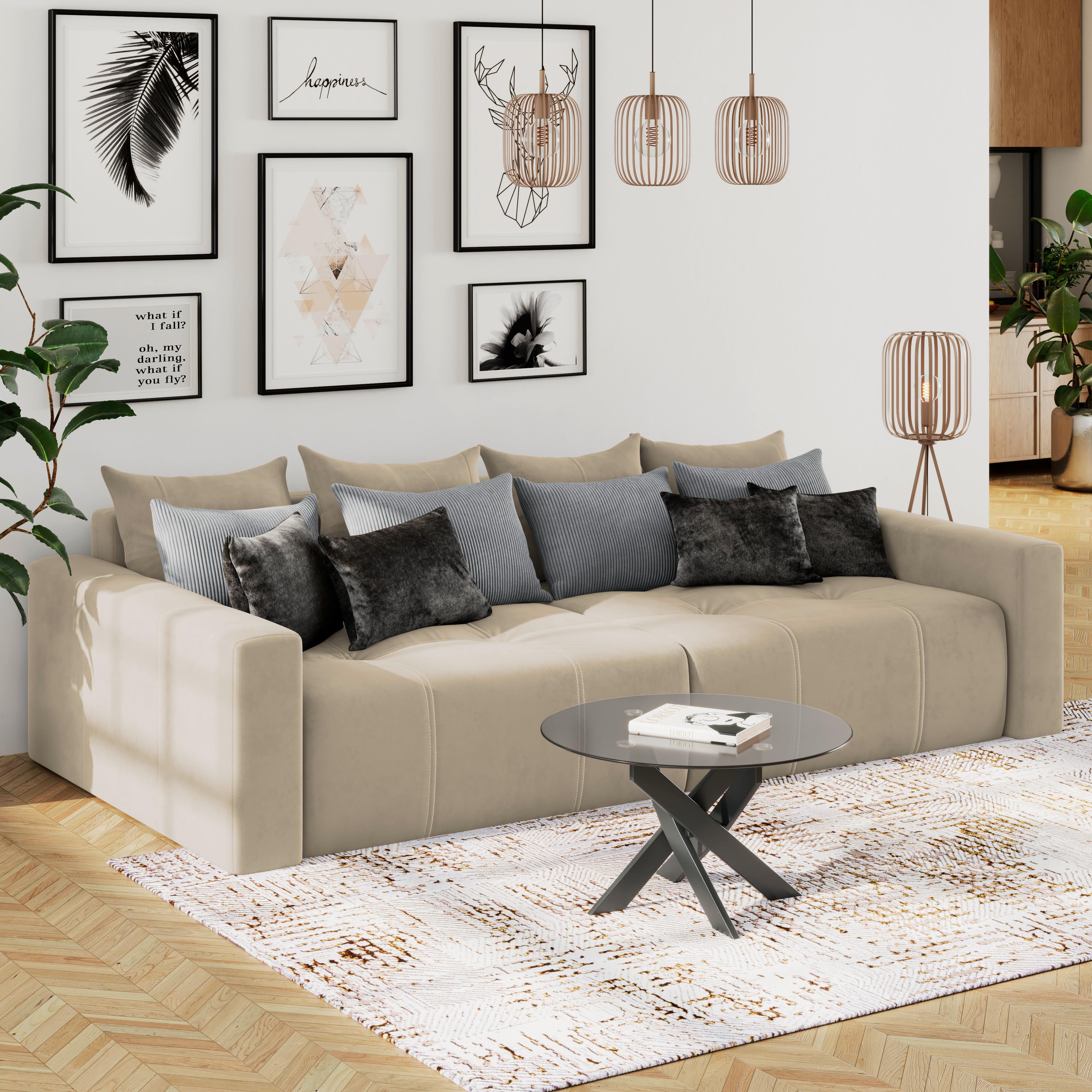 Big Sofa Mit Schlaffunktion Hanna B: 280 Cm Beige - Beige/Schwarz, MODERN, Textil (280/87/145cm)