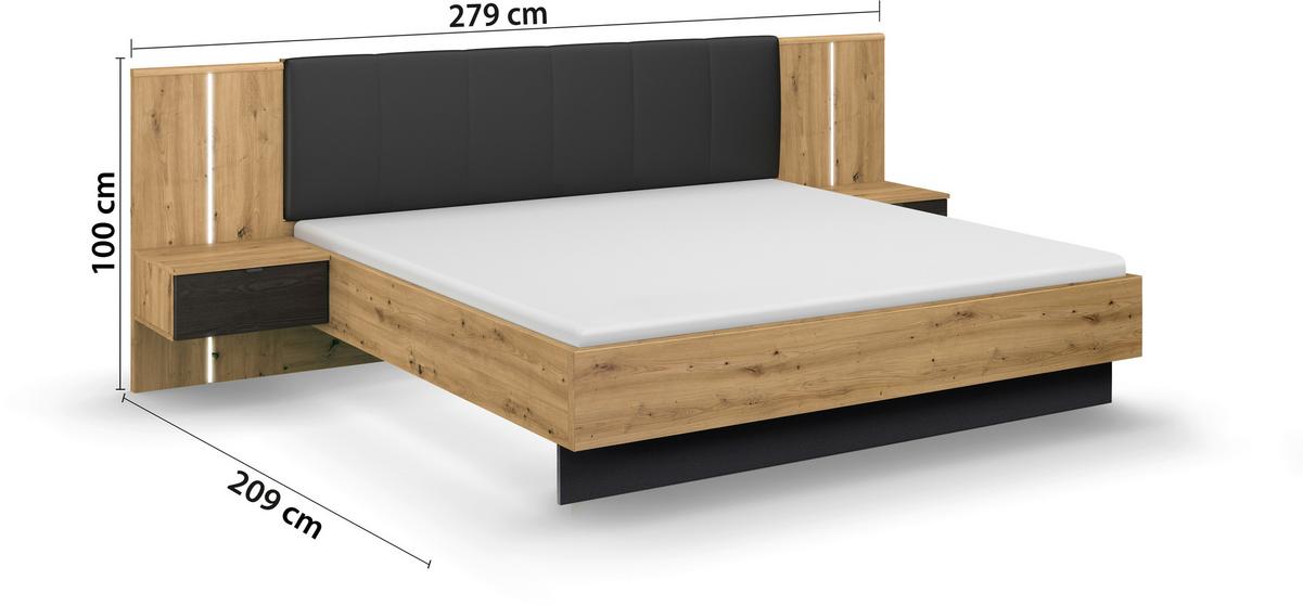 Bettanlage Apollon Eiche Artisan/schwarz B: 180cm - Schwarz/Eiche Artisan, MODERN, Holzwerkstoff/Textil (180/200cm) - Rauch Möbel