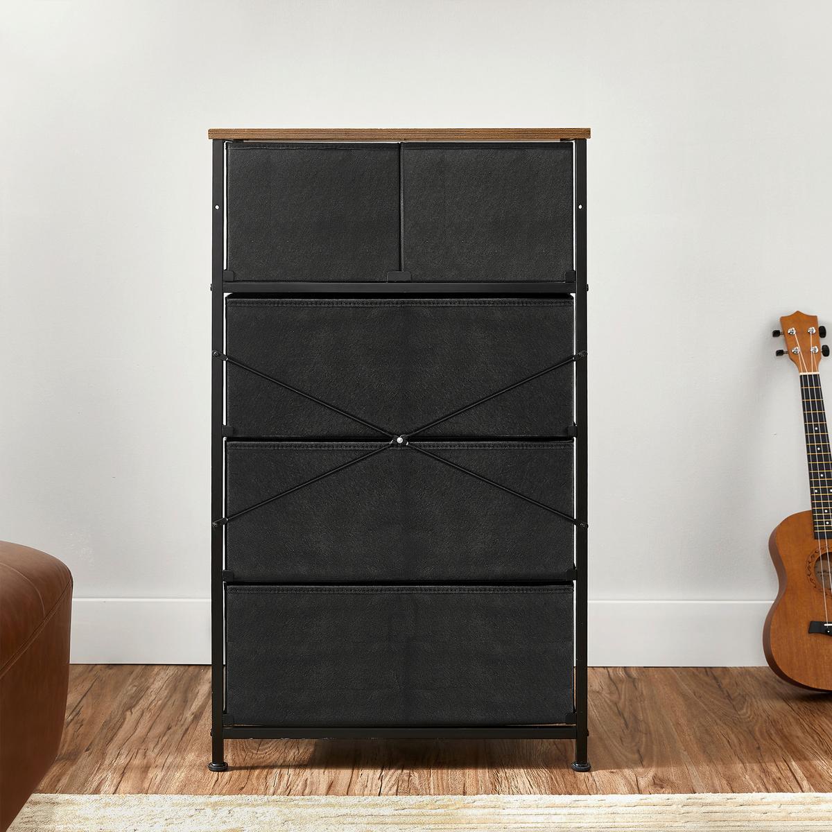 Kommode Schwarz/Dunkelbraun B: 56 cm - Dunkelbraun/Schwarz, Basics, Papier/Holzwerkstoff (56/93/30cm)