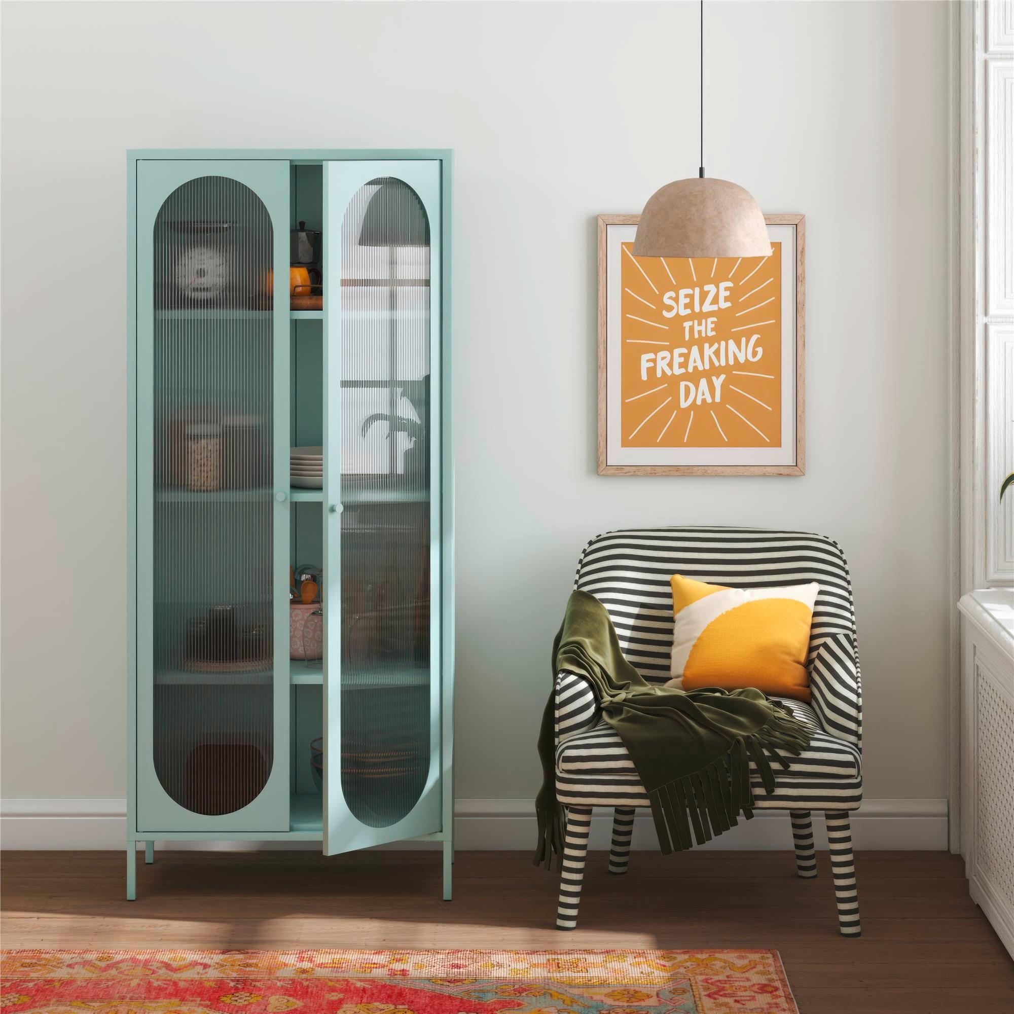 Garderobenschrank Luna Blau H: 186 Cm - Blau, Design, Glas/Metall (80/186/40cm) - MID.YOU