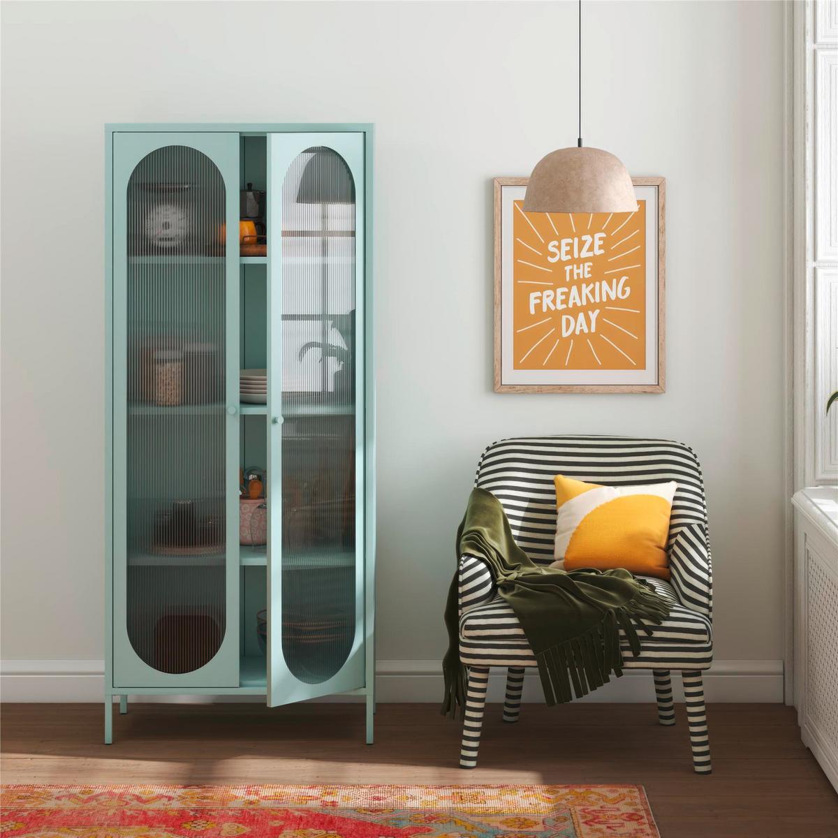 Garderobenschrank Luna Blau H: 186 Cm - Blau, Design, Glas/Metall (80/186/40cm) - MID.YOU