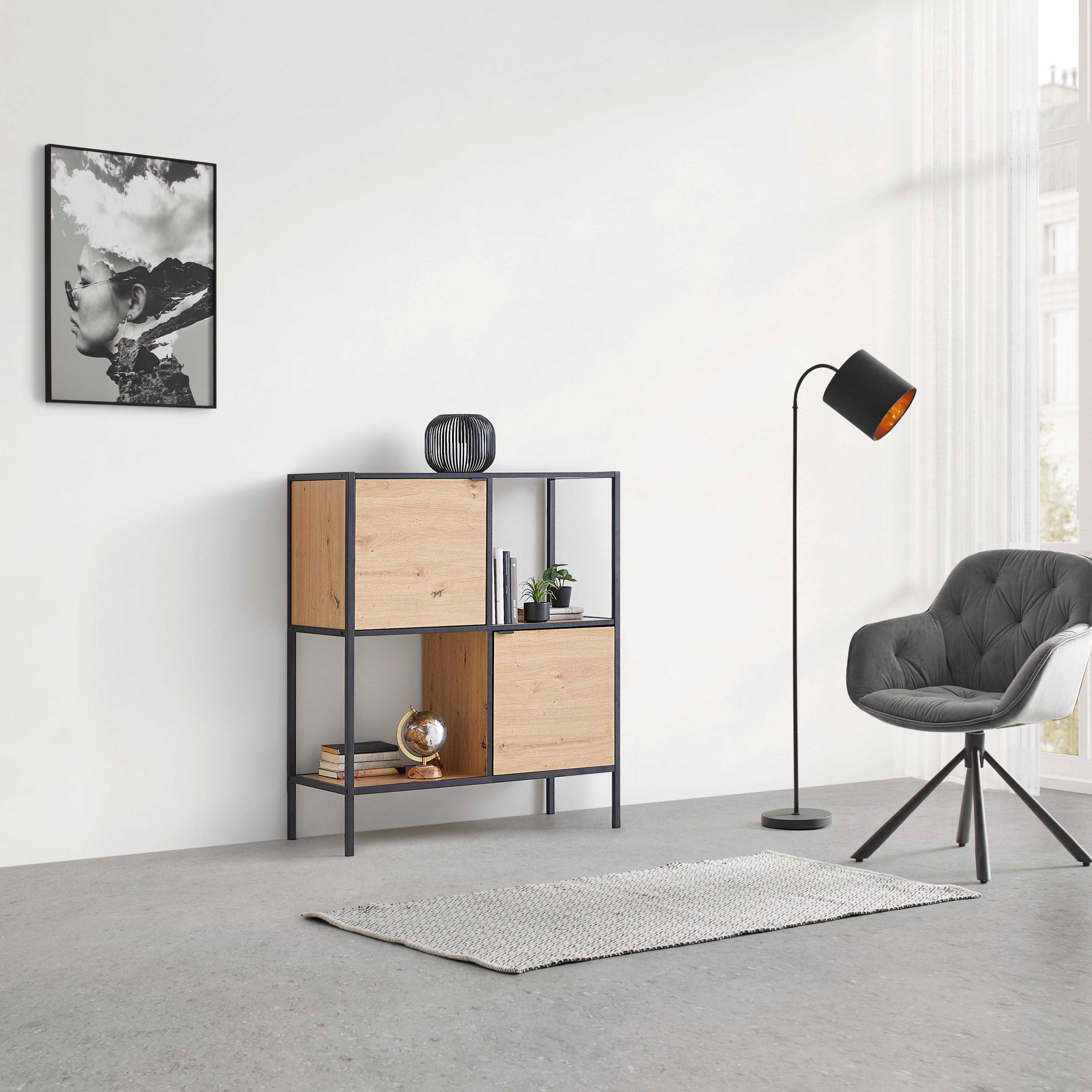 REGÁL QUEENS -EXKLUSIV- - čierna/prírodná farba, Modern, kov/kompozitné drevo (90/106/40cm) - Mömax