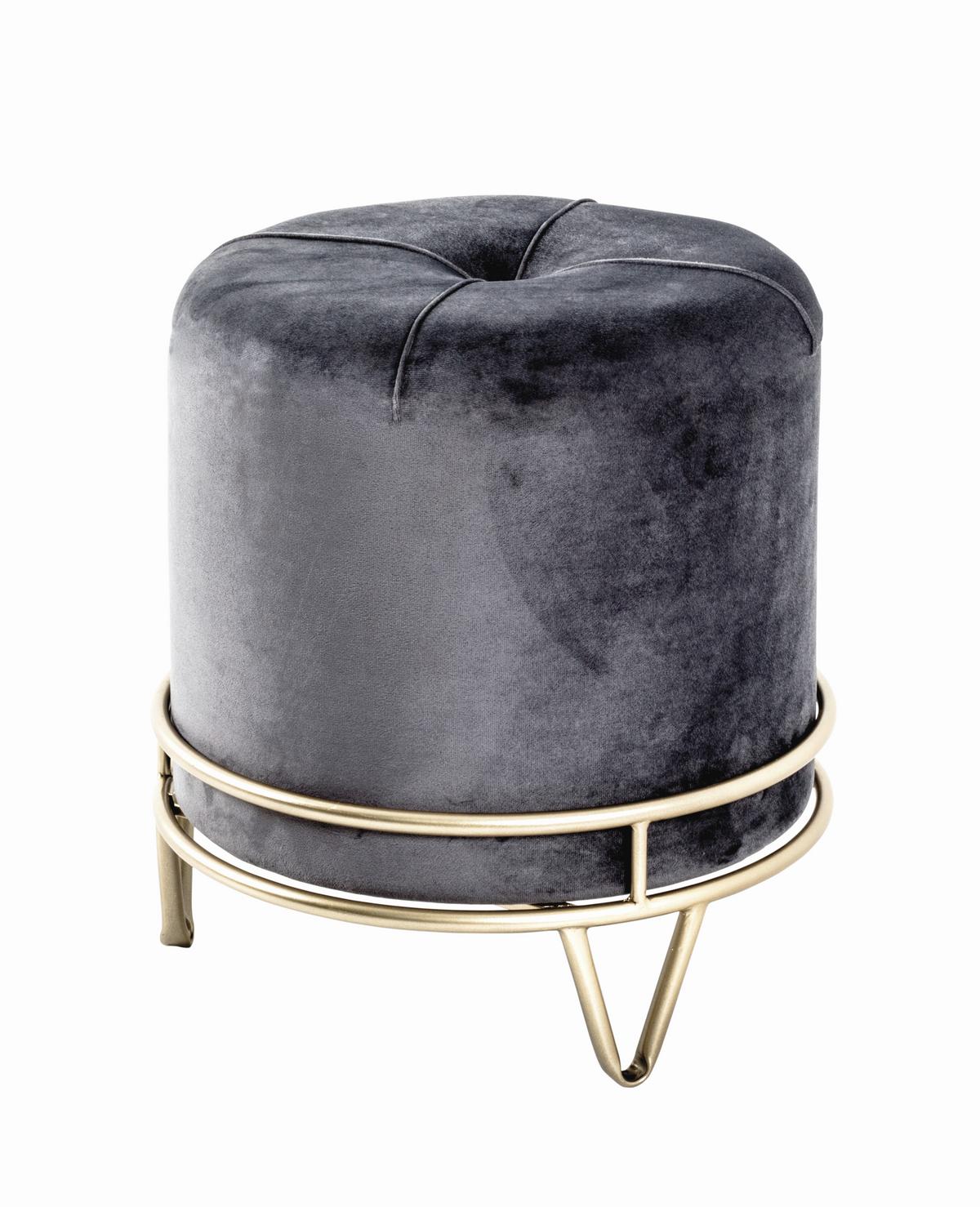 Hocker Stool Grau/Goldfarben Sitz Gepolstert H: 40 cm Rund - Goldfarben/Grau, Basics, Holzwerkstoff/Textil (38/40cm)