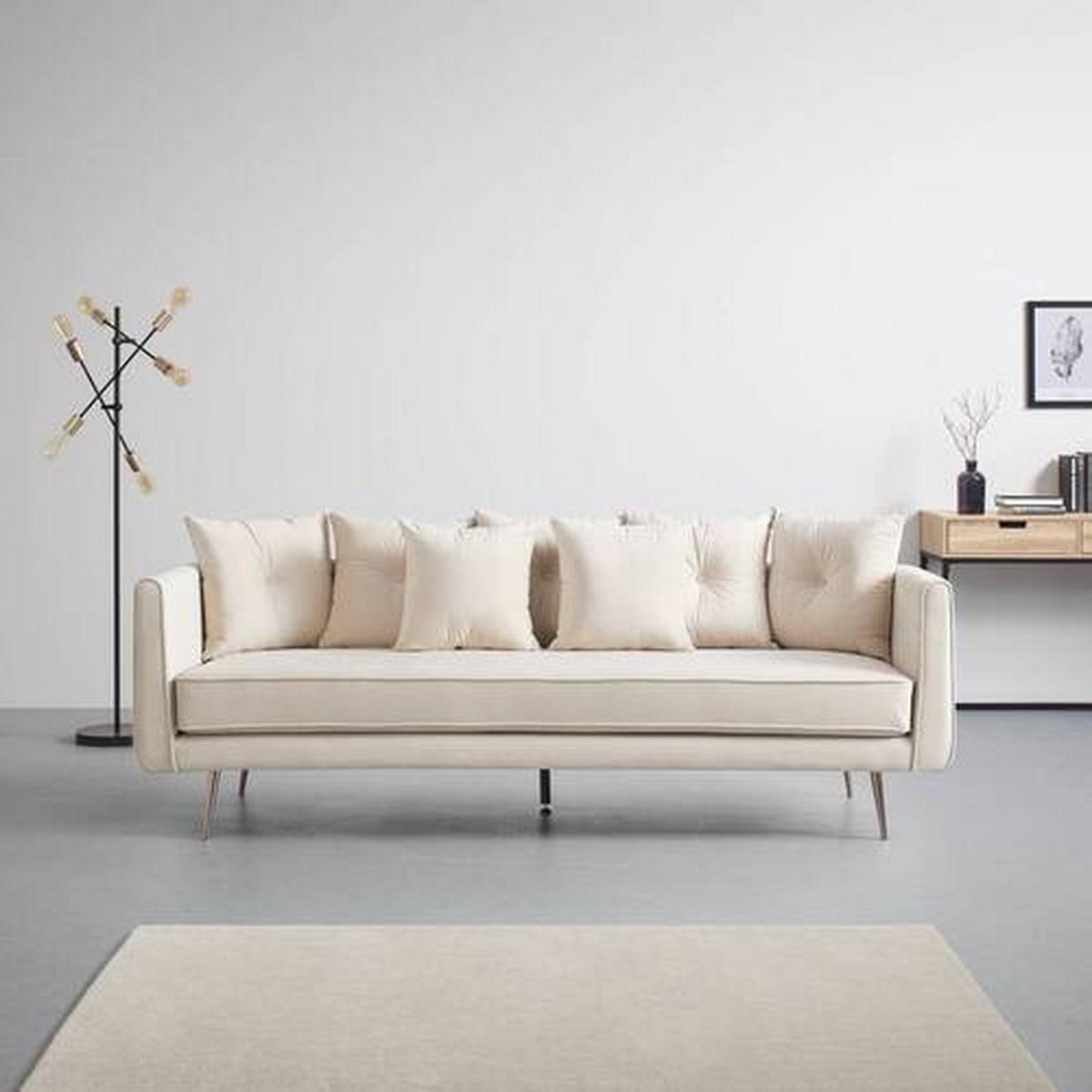 Pohovka Big Sofa LUIS, béžový samet - barva růžového zlata/béžová, Moderní, kov/dřevo (225/87/87cm) - Bessagi Home