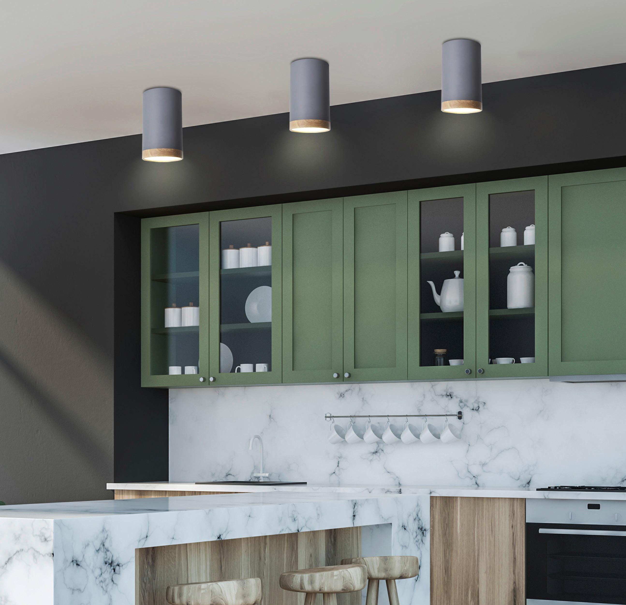 LED-Deckenleuchte Ø 8,8 cm 1-Flammig, Grau/Wood - Design, Metall (8.8/8.8/15cm)