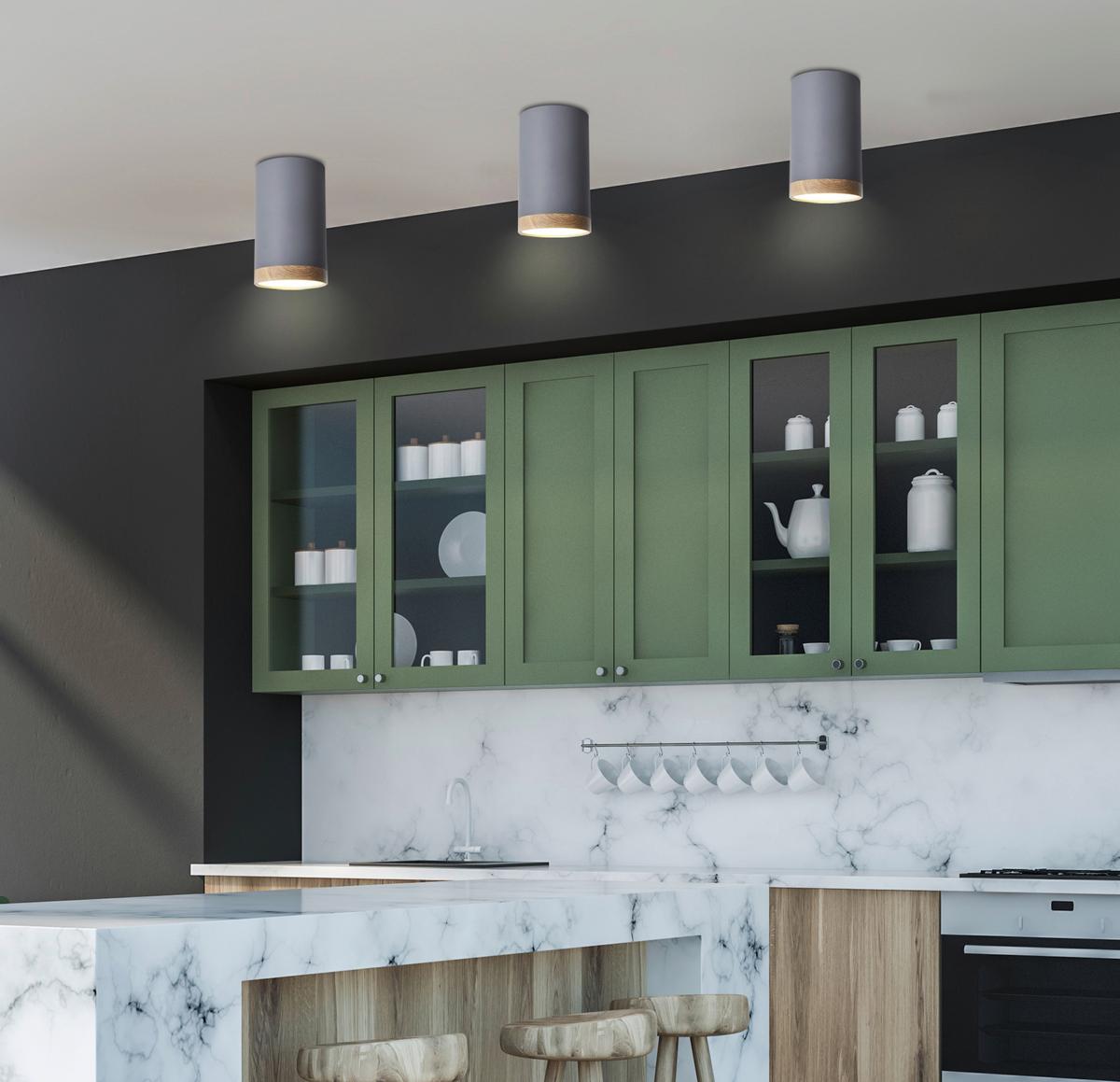 LED-Deckenleuchte Ø 8,8 cm 1-Flammig, Grau/Wood - Design, Metall (8.8/8.8/15cm)