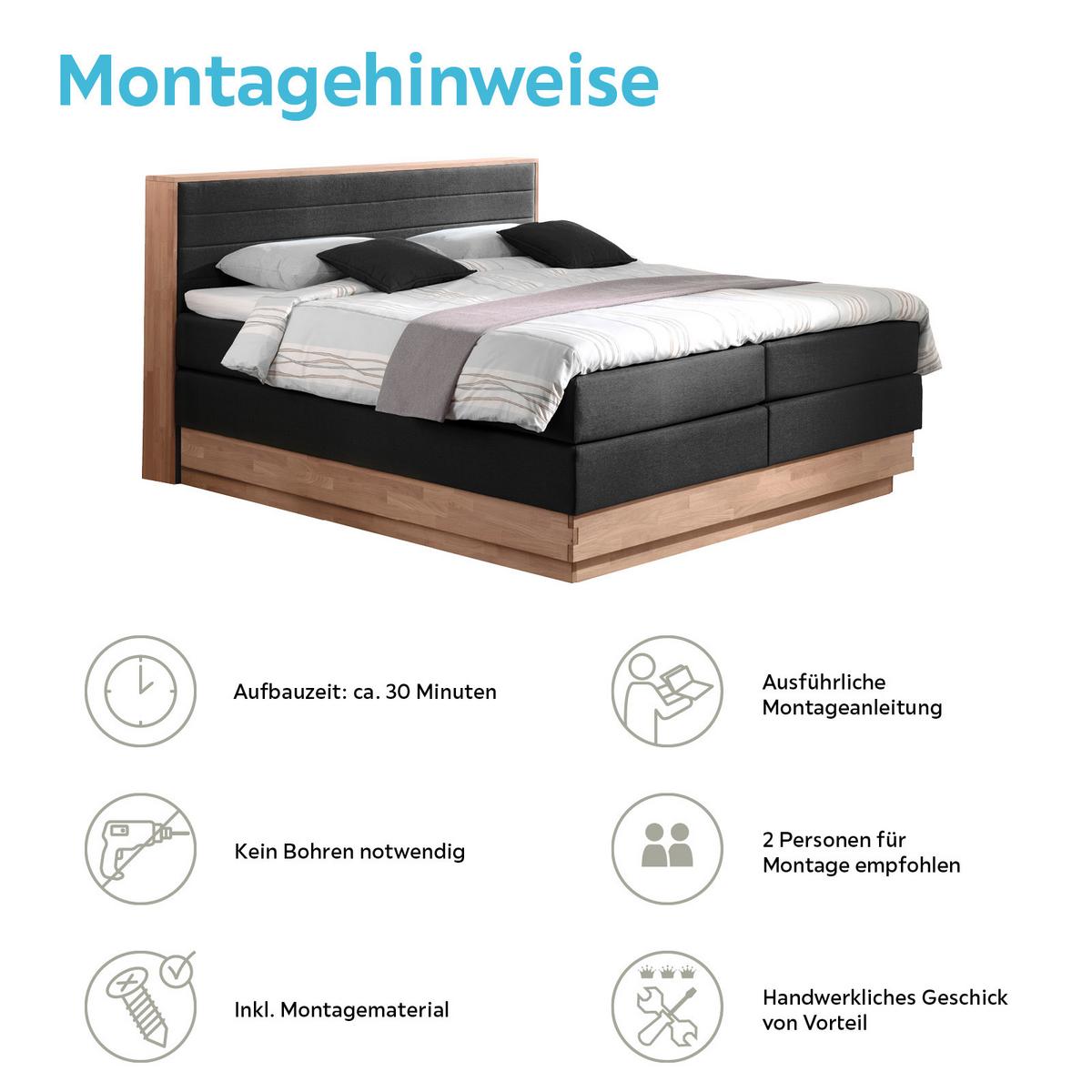 Boxspringbett Mit Topper & Bettkasten 160x200 Moneta - Eichefarben/Dunkelgrau, MODERN, Holz/Textil (160/200cm) - MID.YOU